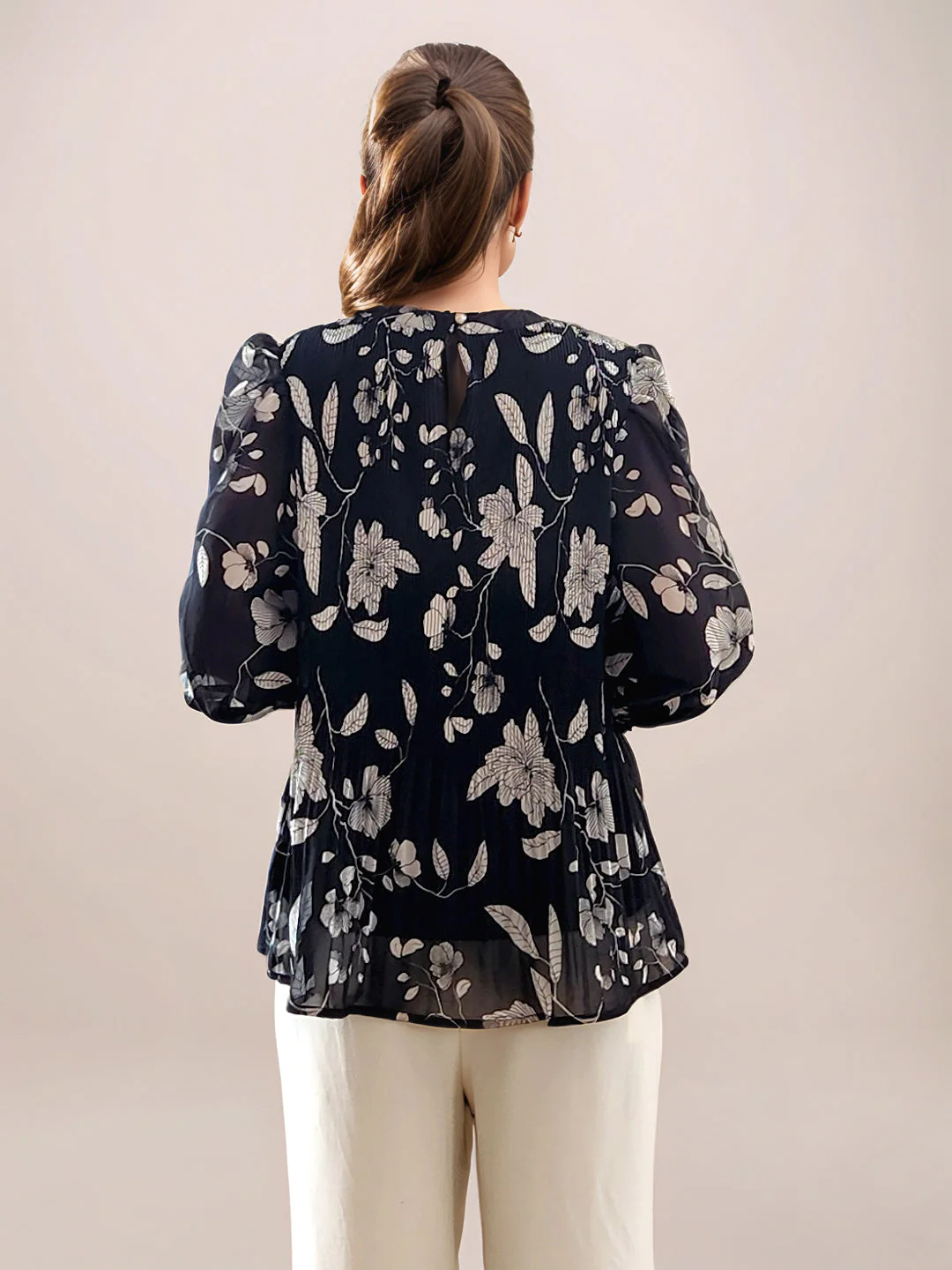 Black Floral 3/4th Sleeves Top - Image 4