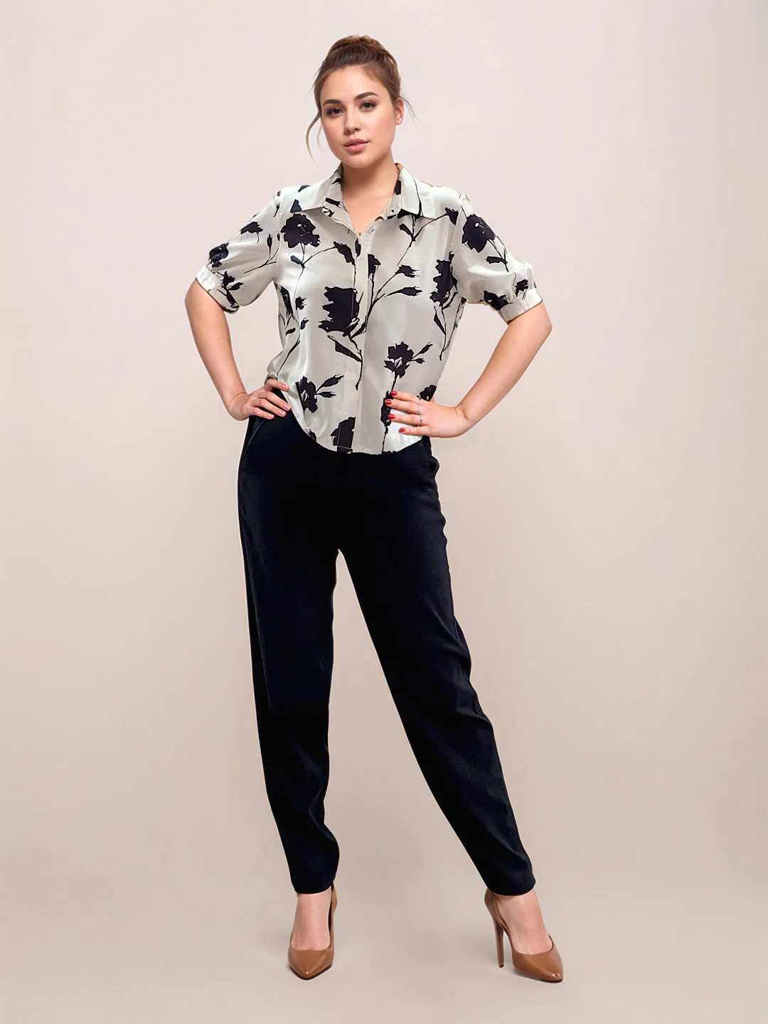 White Floral Prints Short Sleeves Top
