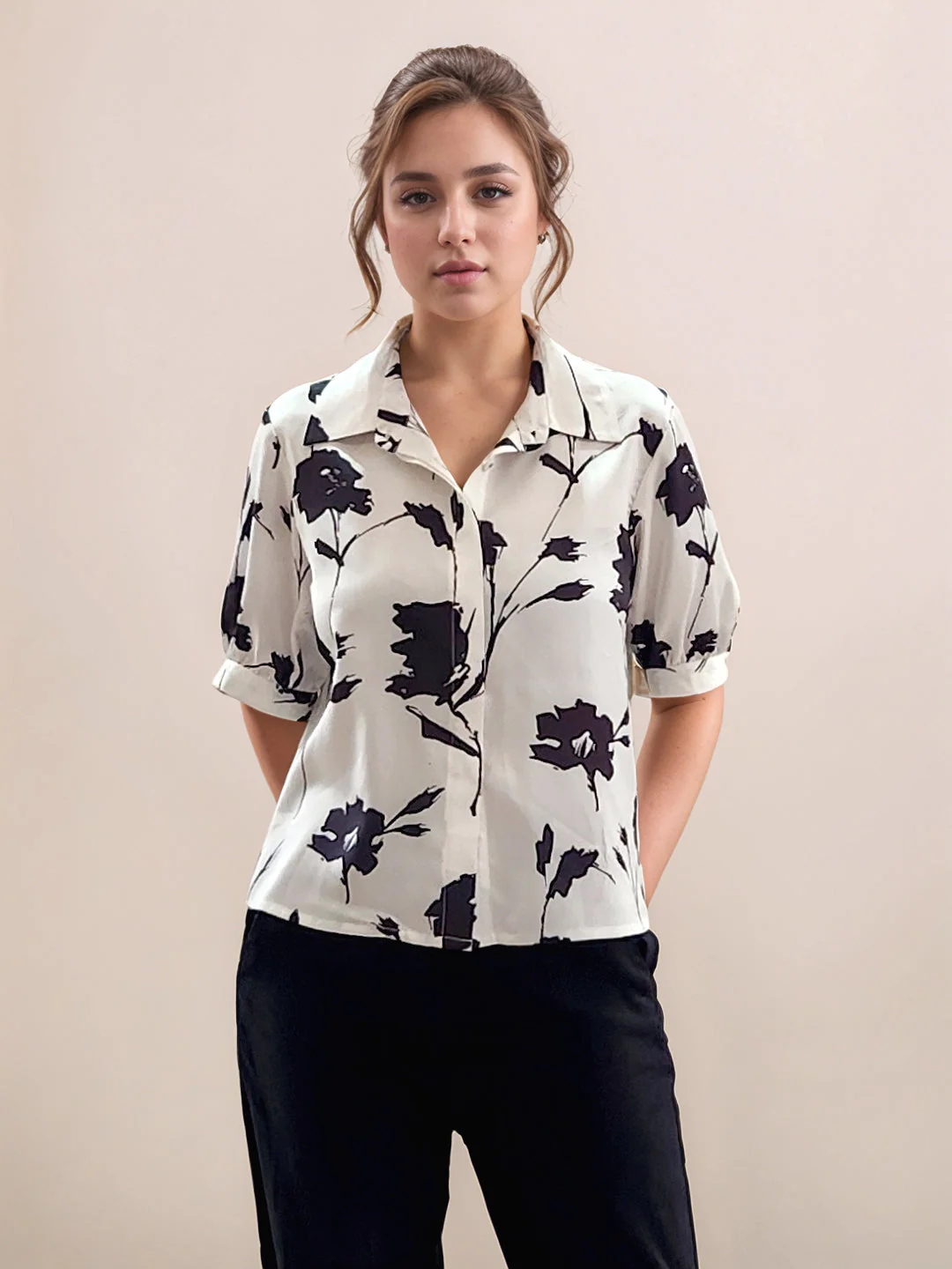 White Floral Prints Short Sleeves Top - Image 2