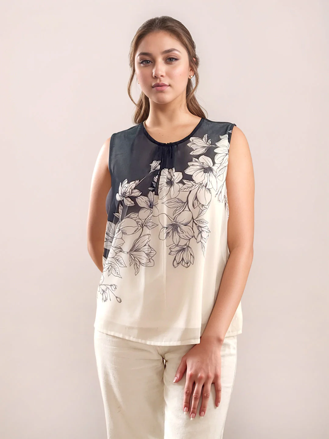 White Floral Prints Short Sleeves Top - Image 2