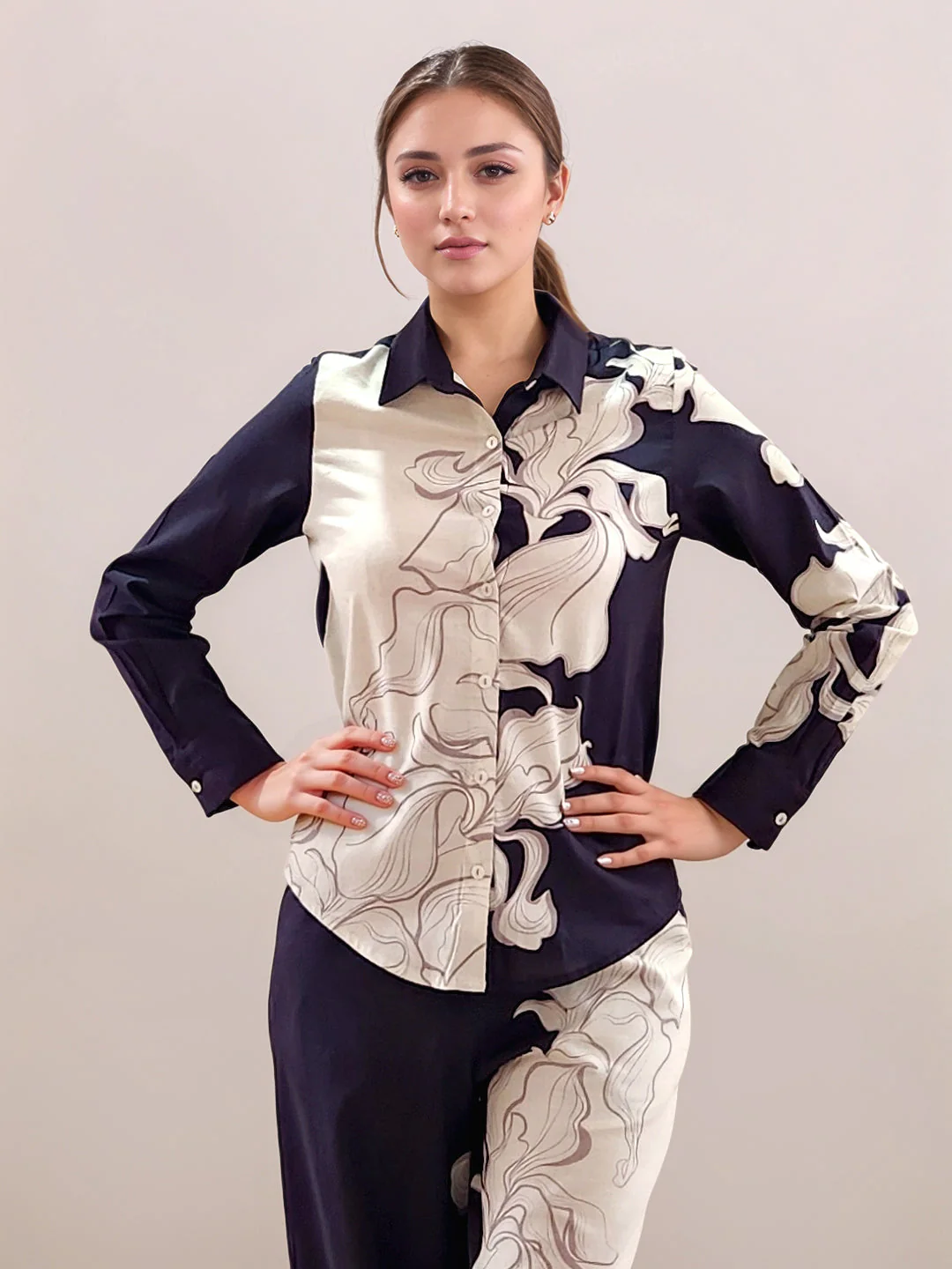Navy Blue Stripes Long Sleeves Shirt - Image 2