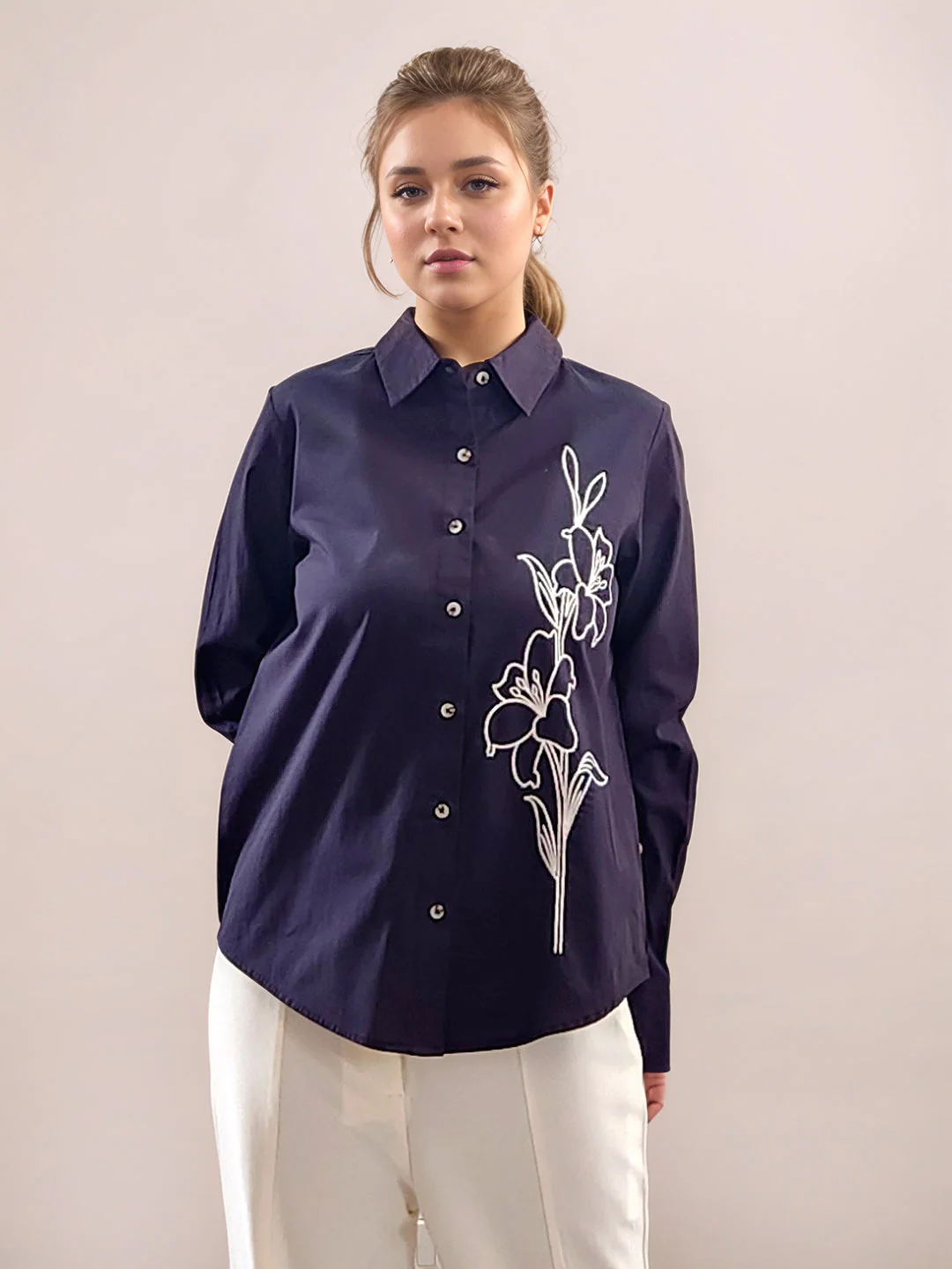 Black Embroidered Long Sleeves Shirt - Image 2
