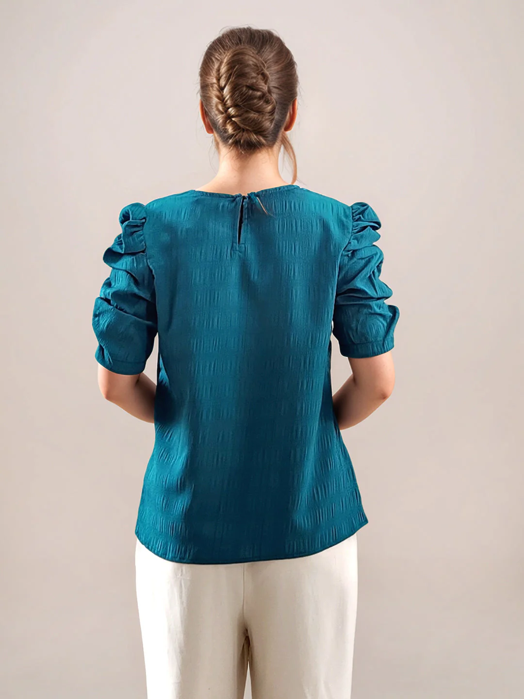 Teal Tropical Print 3/4th Sleeves Top - Image 4