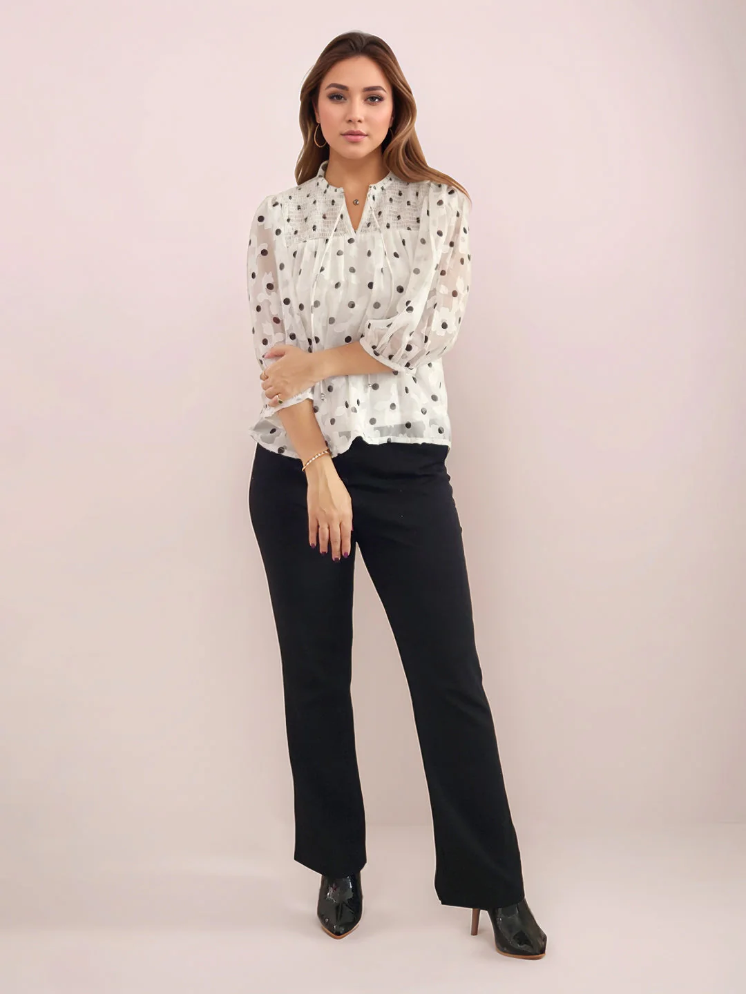 White Floral Prints 3/4th Sleeves Top