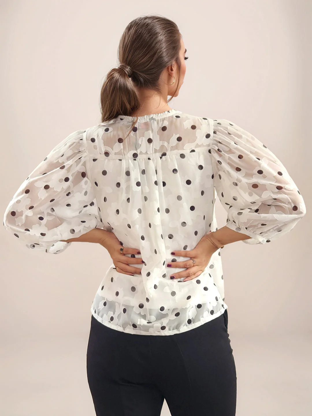 White Floral Prints 3/4th Sleeves Top - Image 4