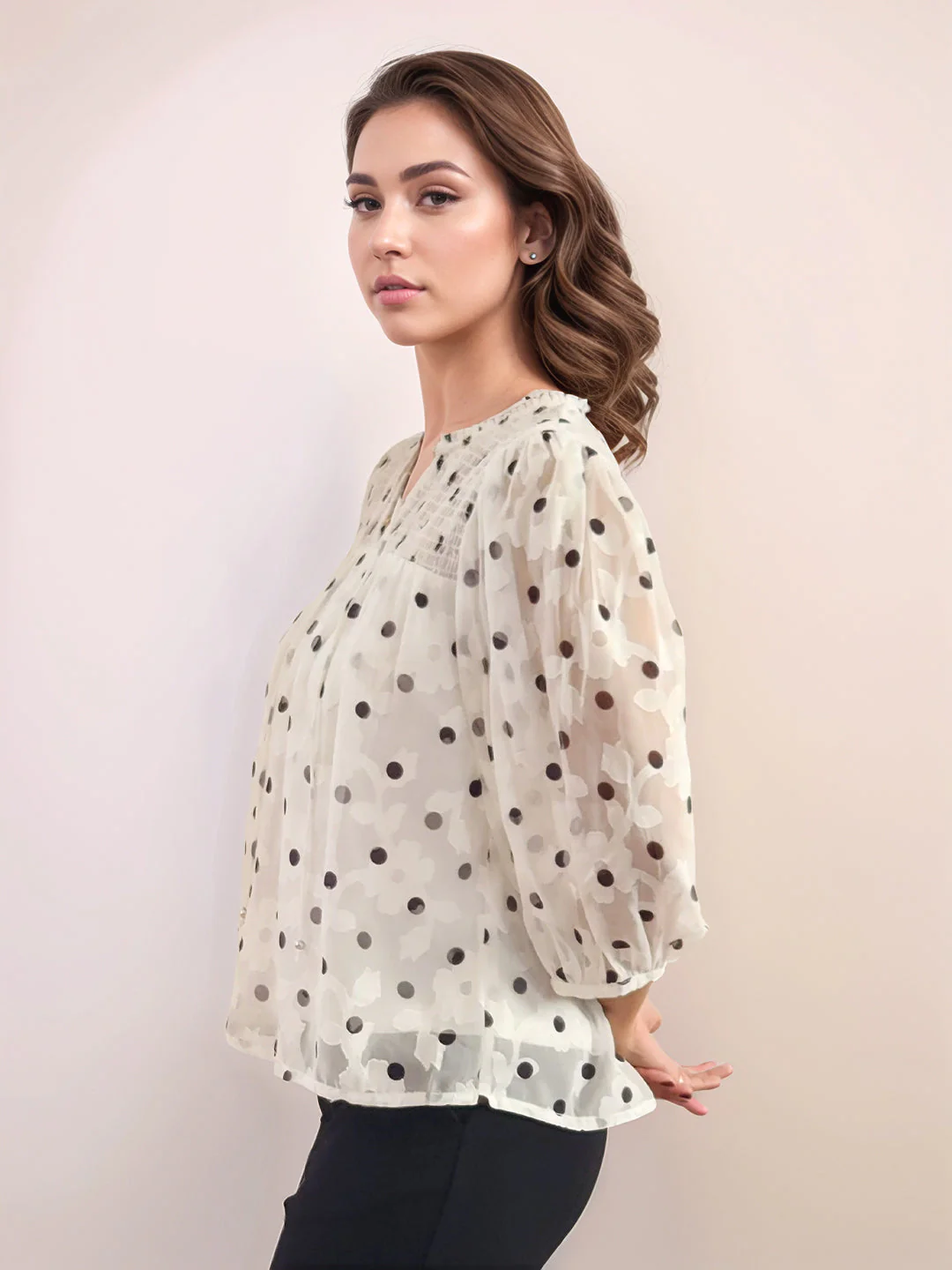 White Floral Prints 3/4th Sleeves Top - Image 5
