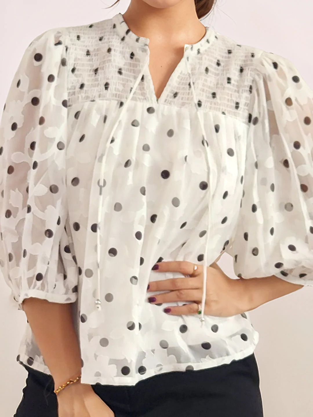 White Floral Prints 3/4th Sleeves Top - Image 6