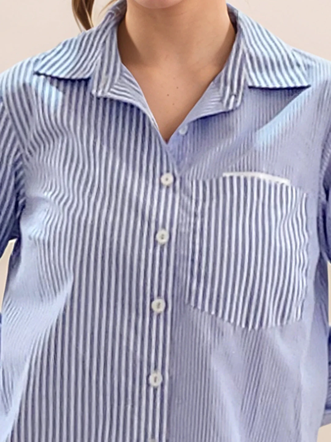 Blue Stripes Long Sleeves Top - Image 6