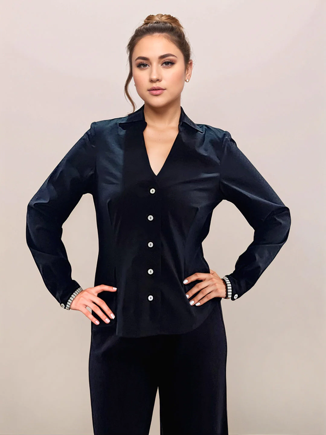 Black Solid Long Sleeves Top - Image 2