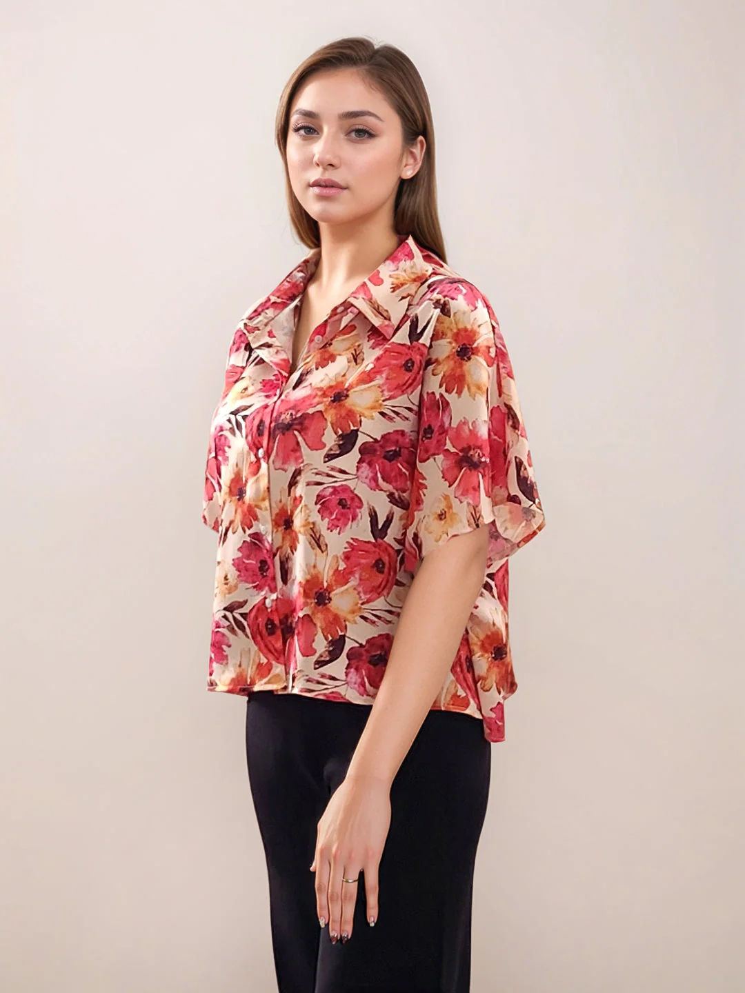 Multi-Colored Floral Prints Half Sleeves Top - Image 3