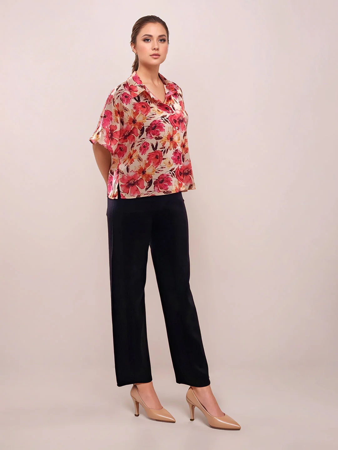 Multi-Colored Floral Prints Half Sleeves Top - Image 5