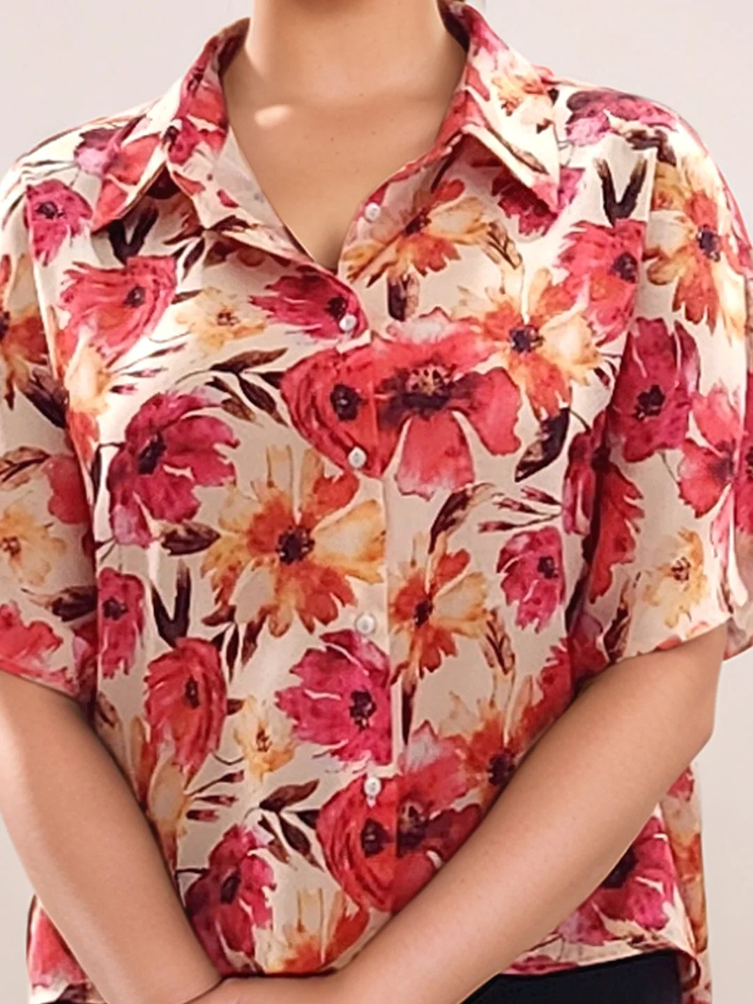 Multi-Colored Floral Prints Half Sleeves Top - Image 6