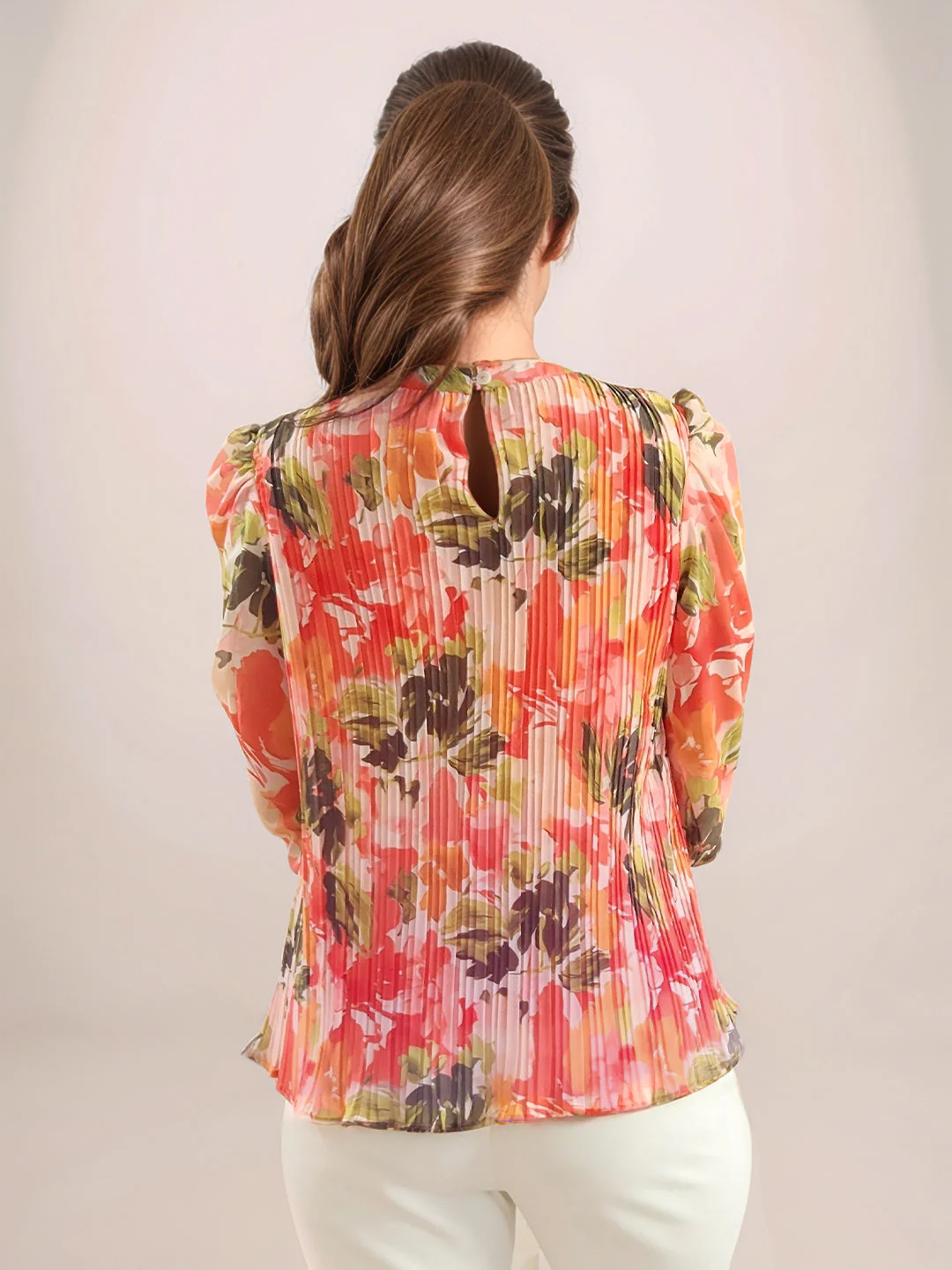 Multi-Colored Floral Prints 3/4th Sleeves Top - Image 4
