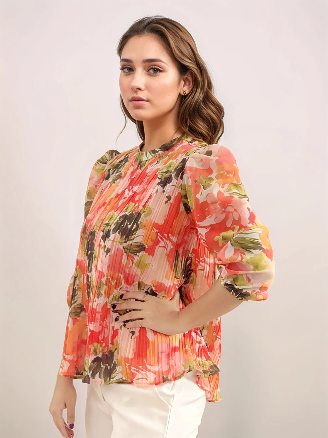 Multi-Colored Floral Prints 3/4th Sleeves Top - Image 5