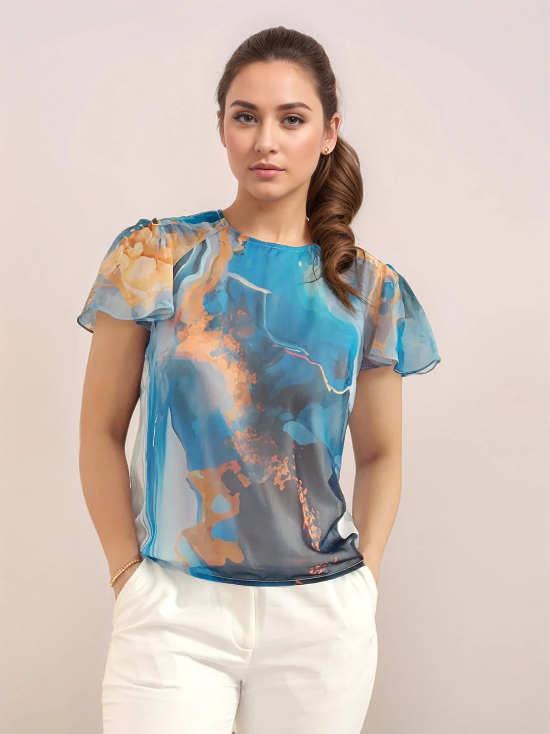 Multi-Colored Abstract Prints Short Sleeves Shirt - Image 2