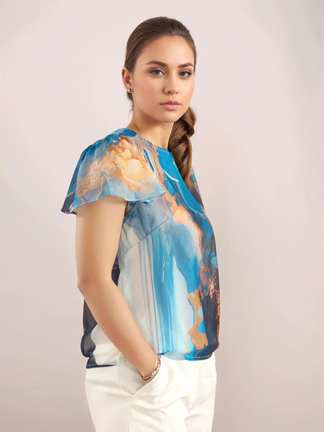 Multi-Colored Abstract Prints Short Sleeves Shirt - Image 3