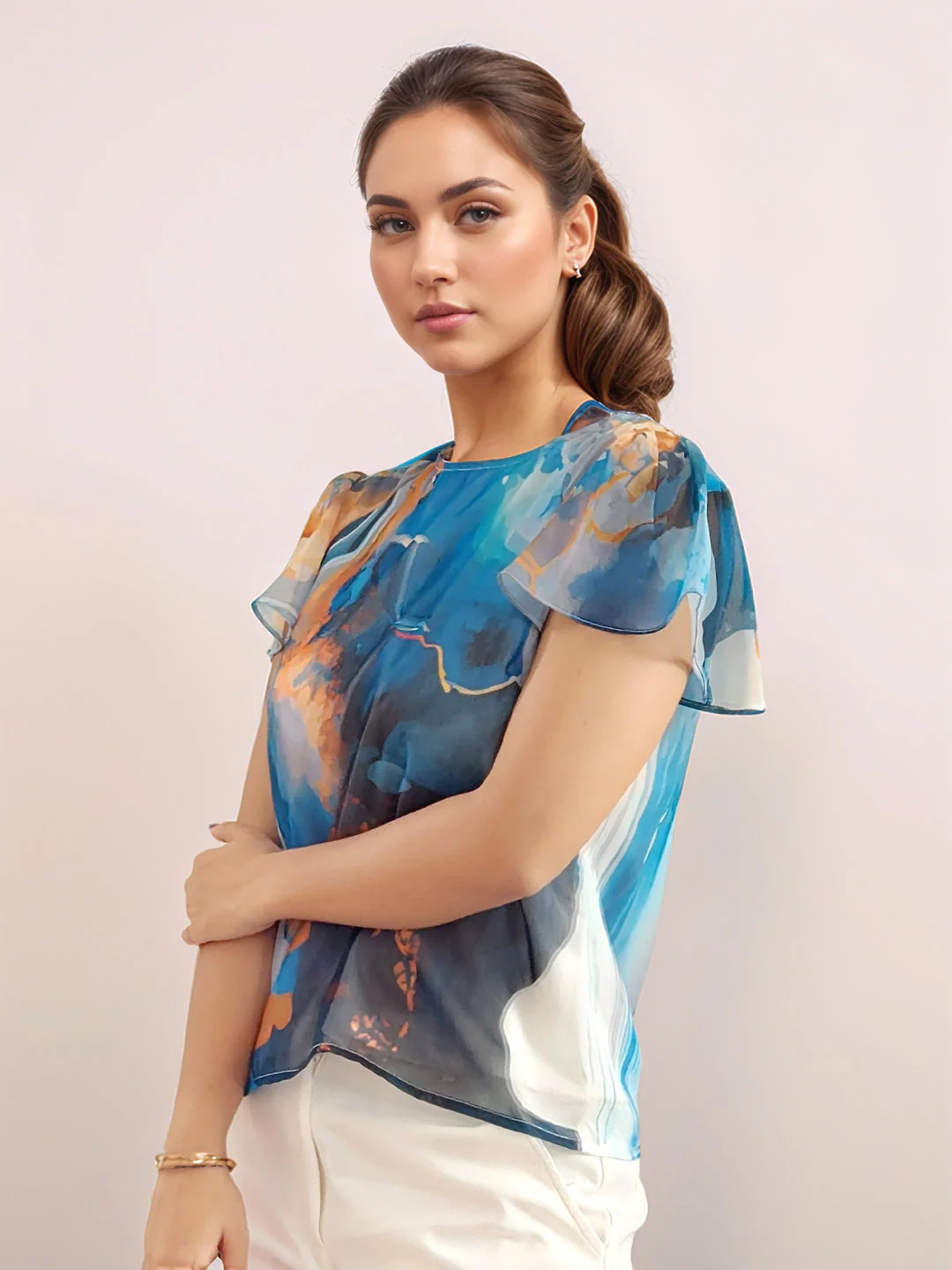 Multi-Colored Abstract Prints Short Sleeves Shirt - Image 5