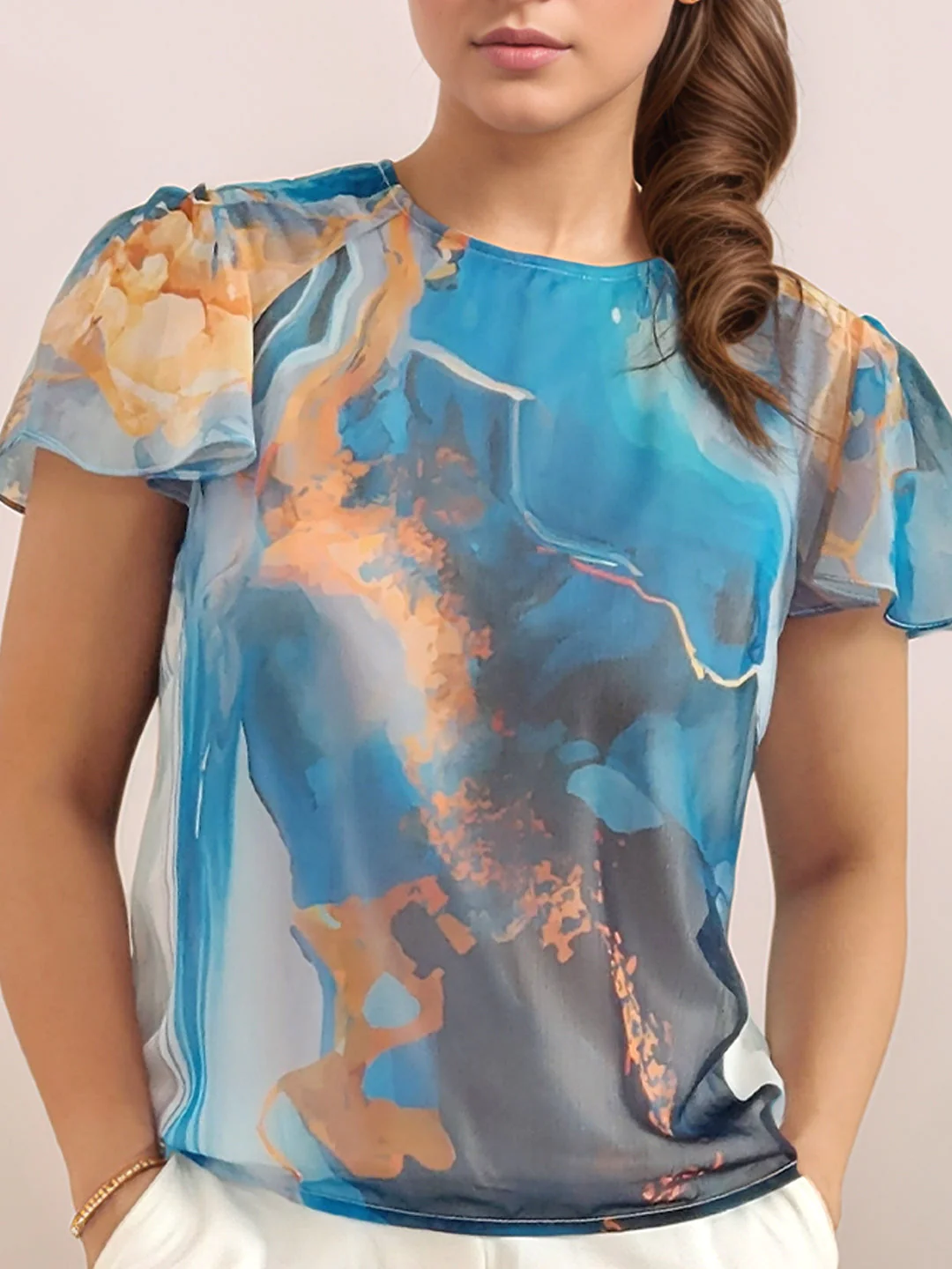 Multi-Colored Abstract Prints Short Sleeves Shirt - Image 6