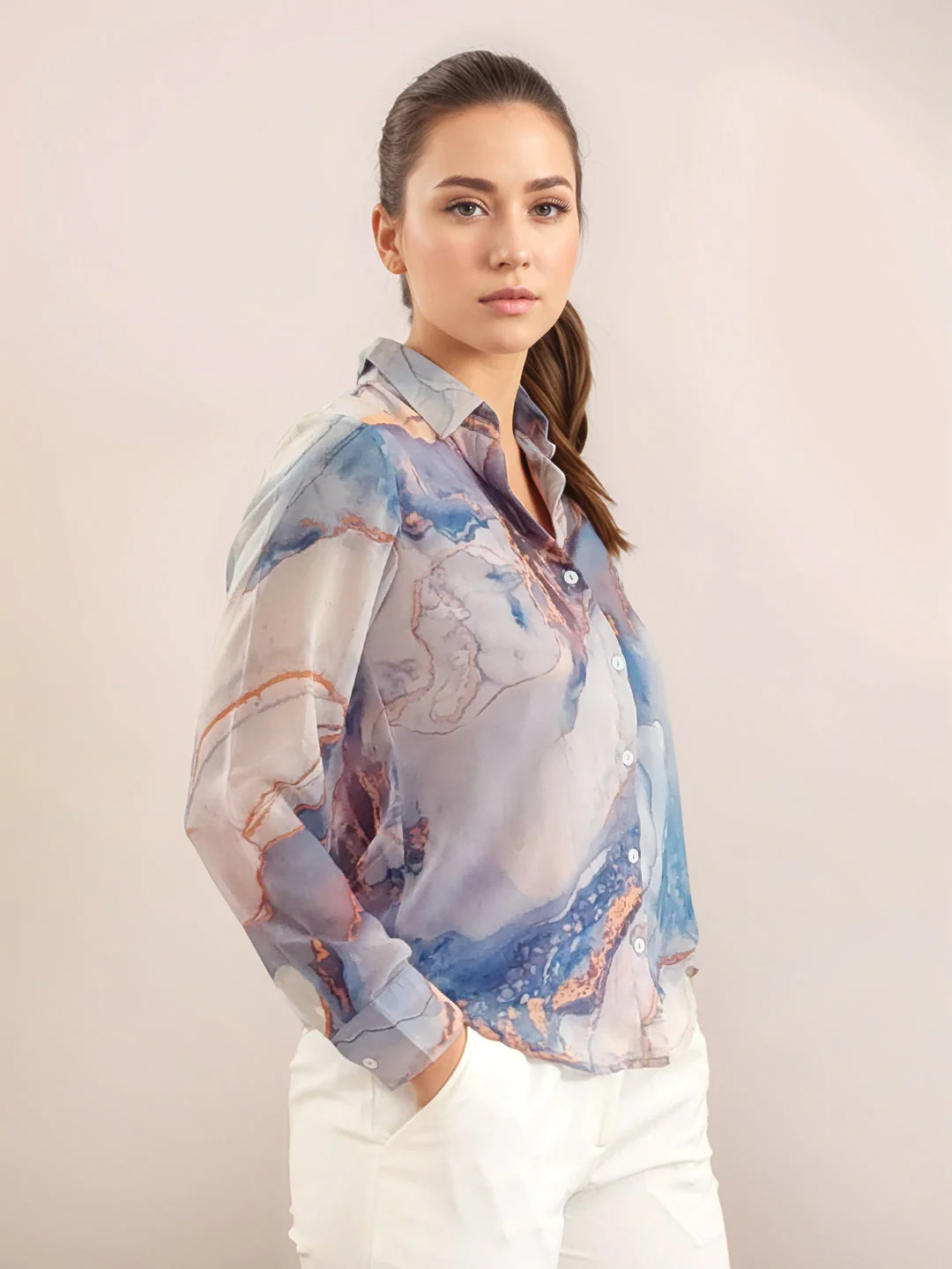 Multi-Colored Abstract Prints Long Sleeves Shirt - Image 3