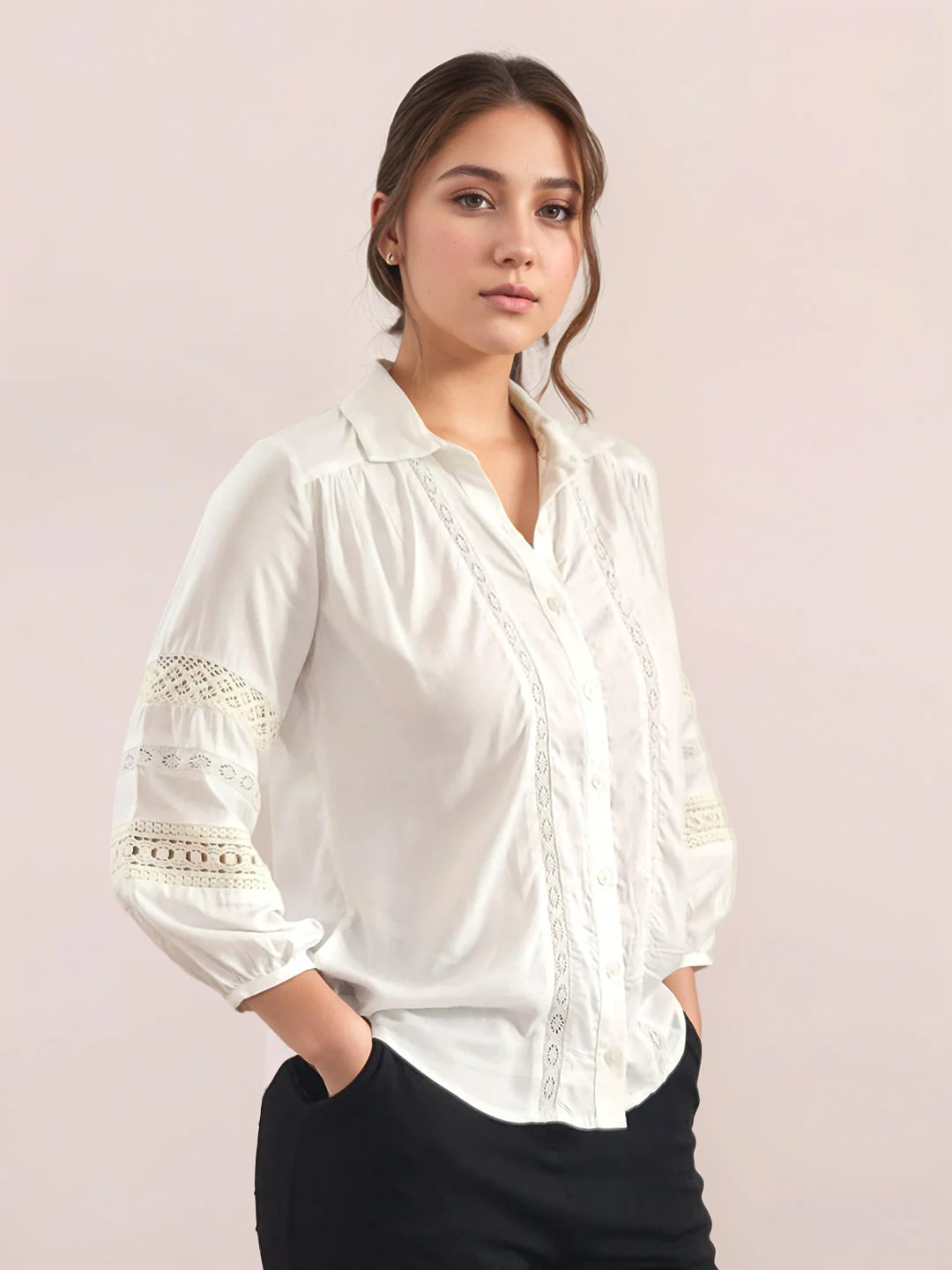 White Solid Long Sleeves Shirt - Image 3