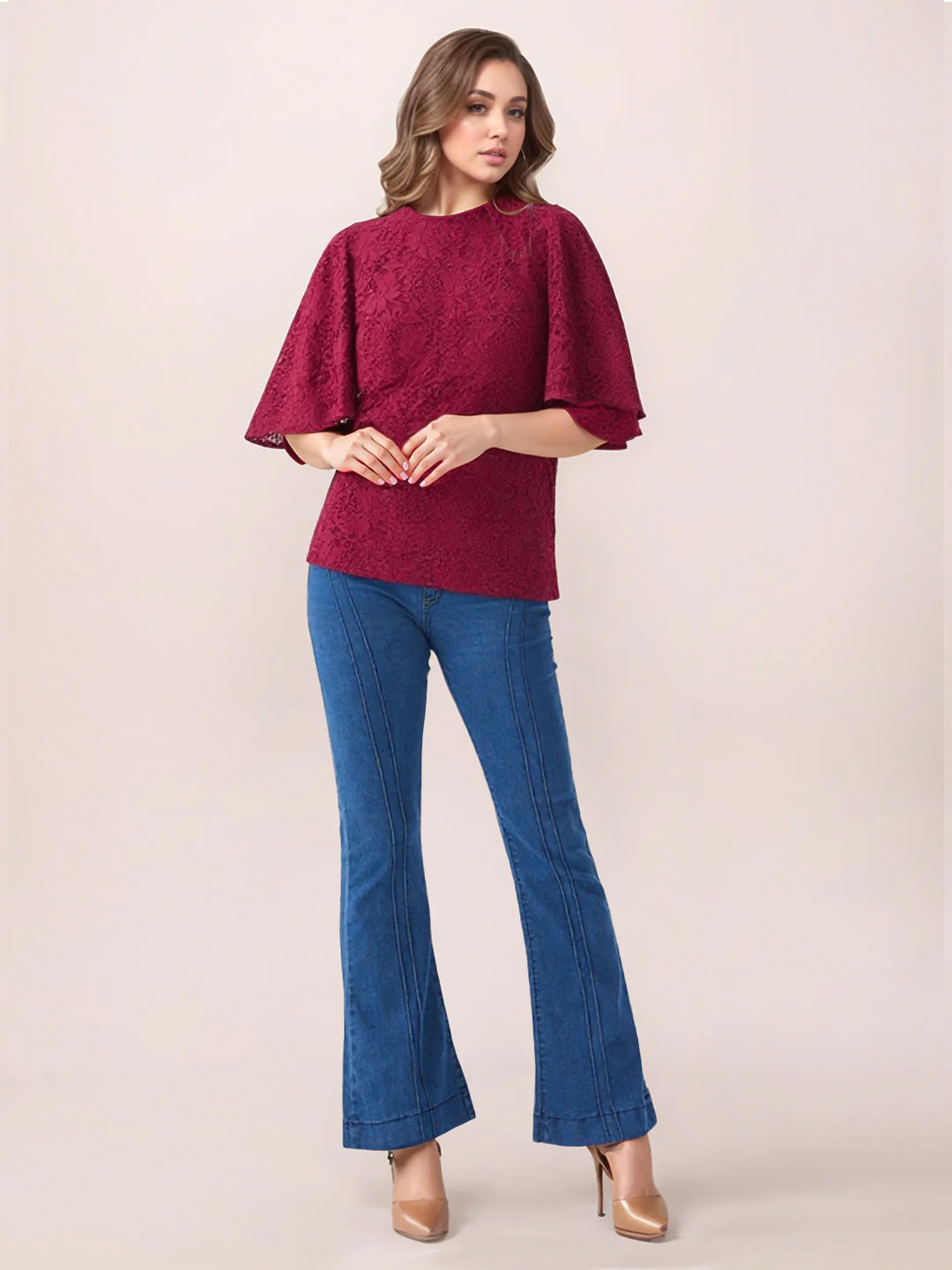 Zink London Women's Red Lace Top