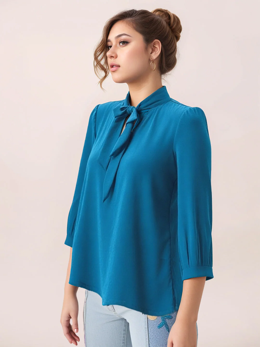 Zink London Women's Teal Plain Top - Image 3