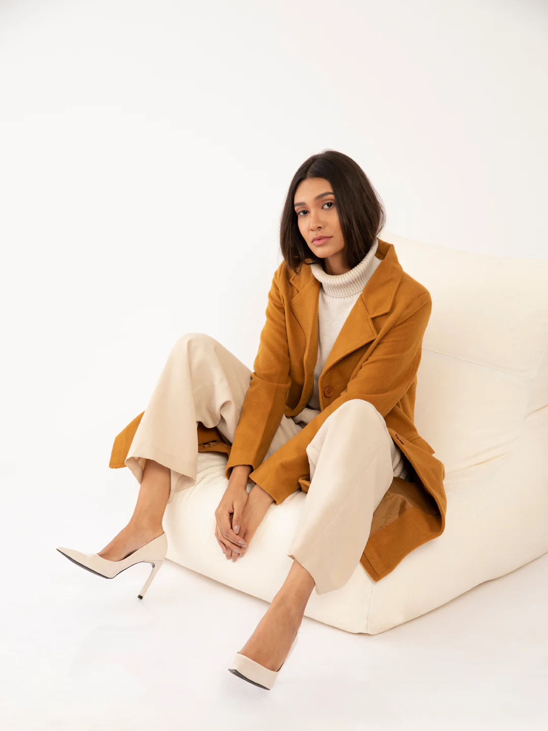 Tan Solid Trench Coat