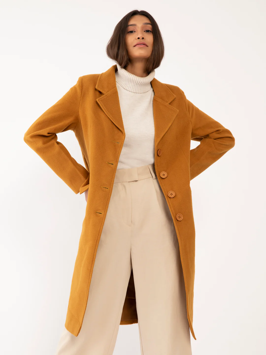 Tan Solid Trench Coat - Image 2