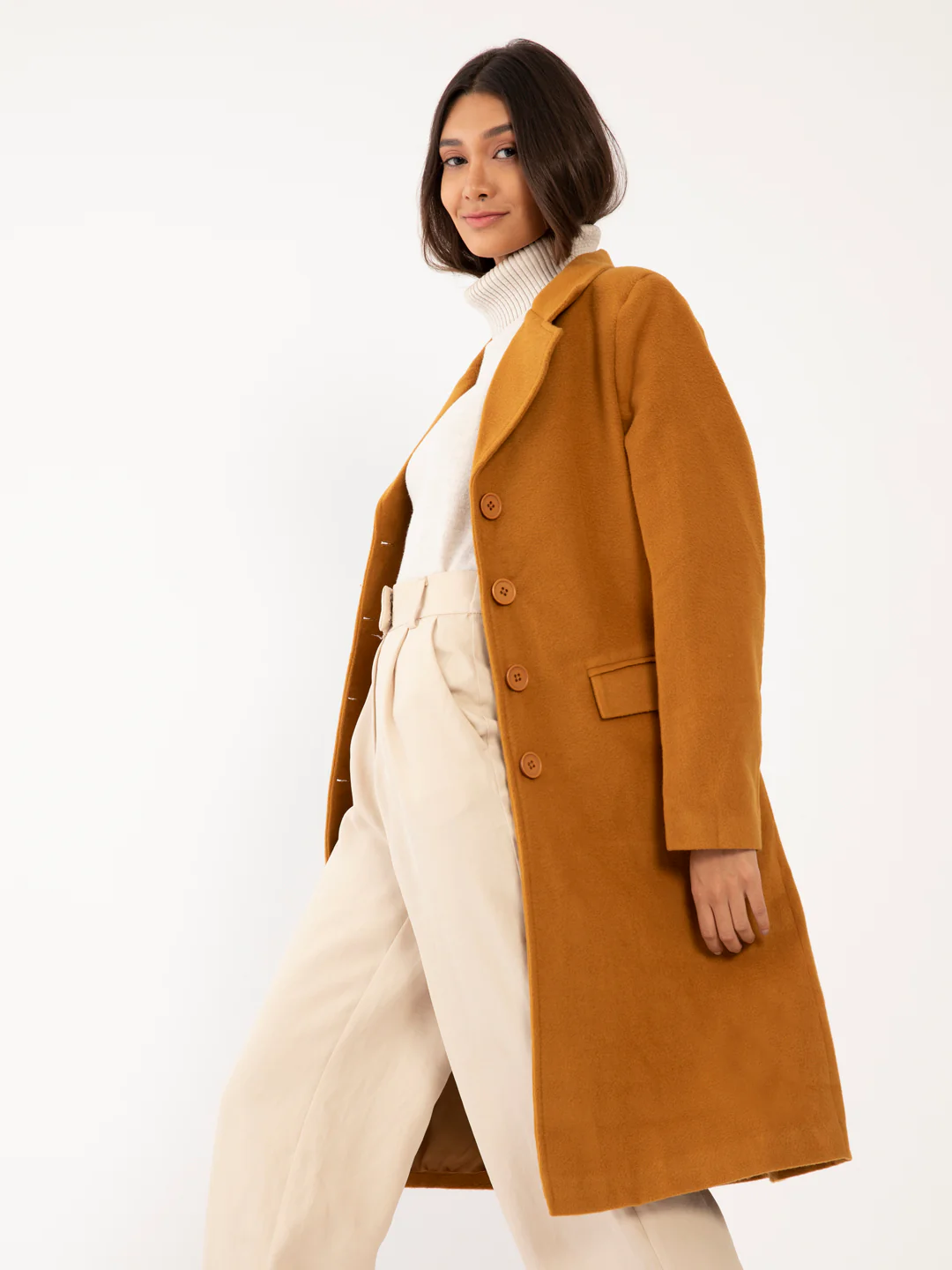 Tan Solid Trench Coat - Image 3