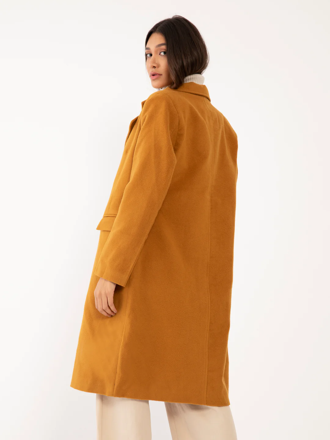 Tan Solid Trench Coat - Image 4