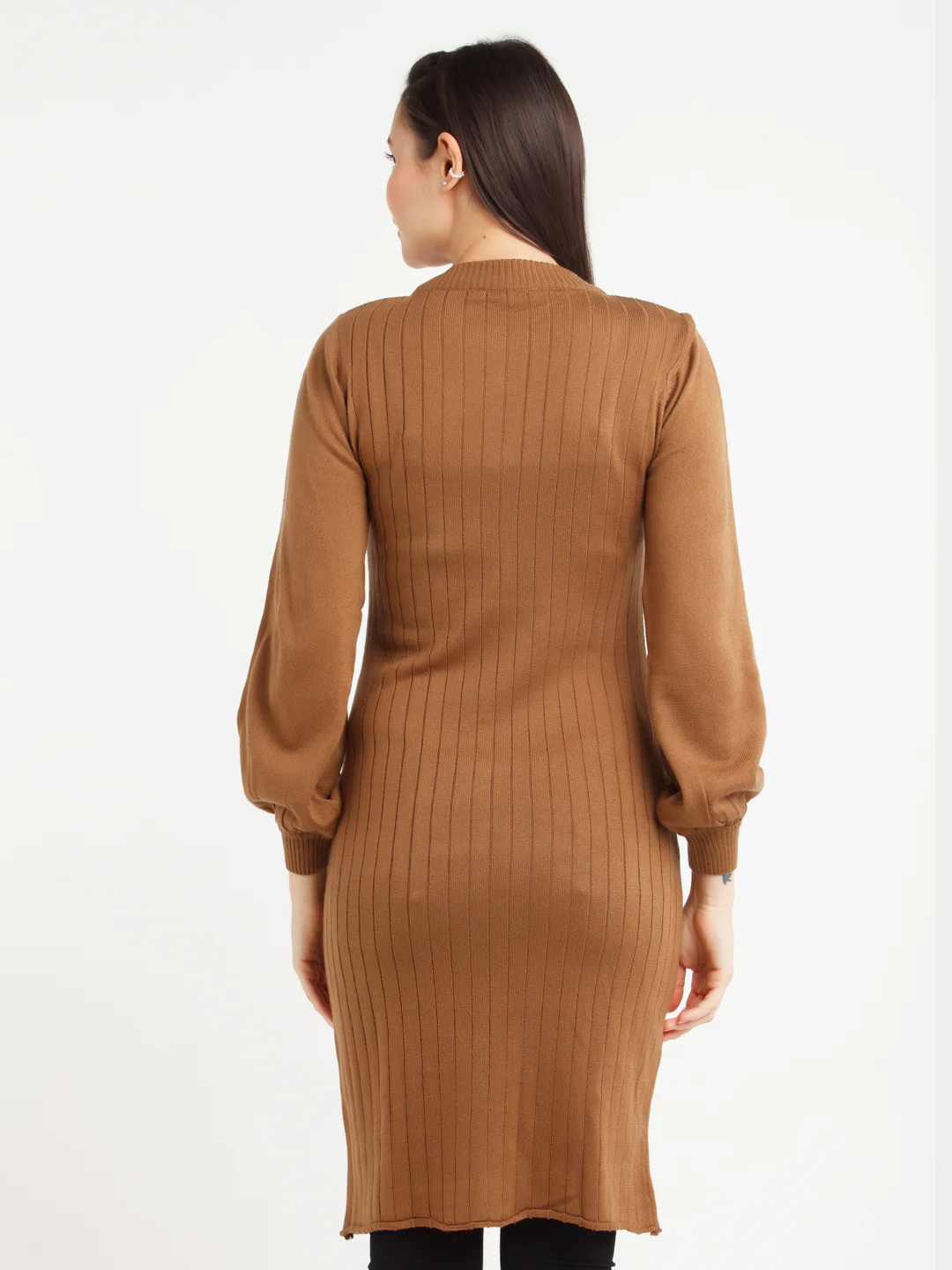 Tan Striped Puff Sleeve Sweater - Image 4