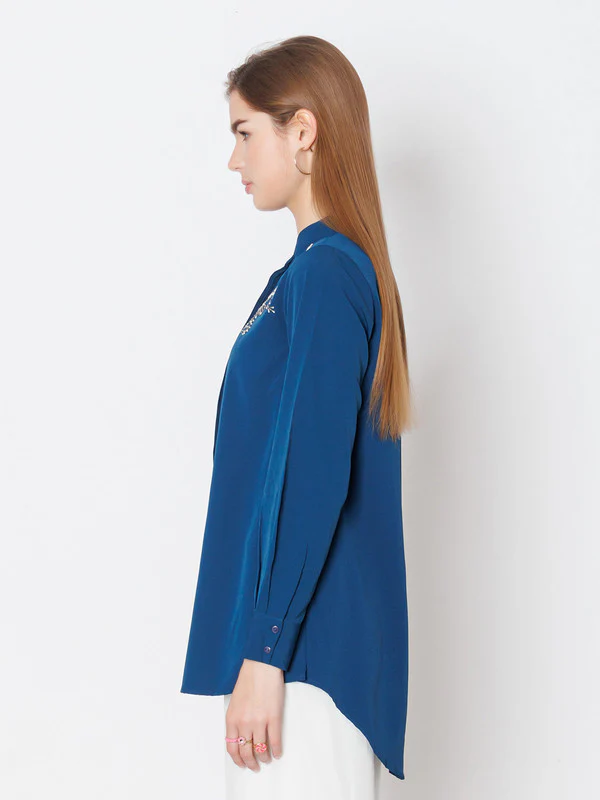 Teal Embroidered Regular Fit Top - Image 3