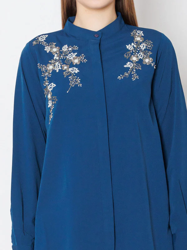 Teal Embroidered Regular Fit Top - Image 6