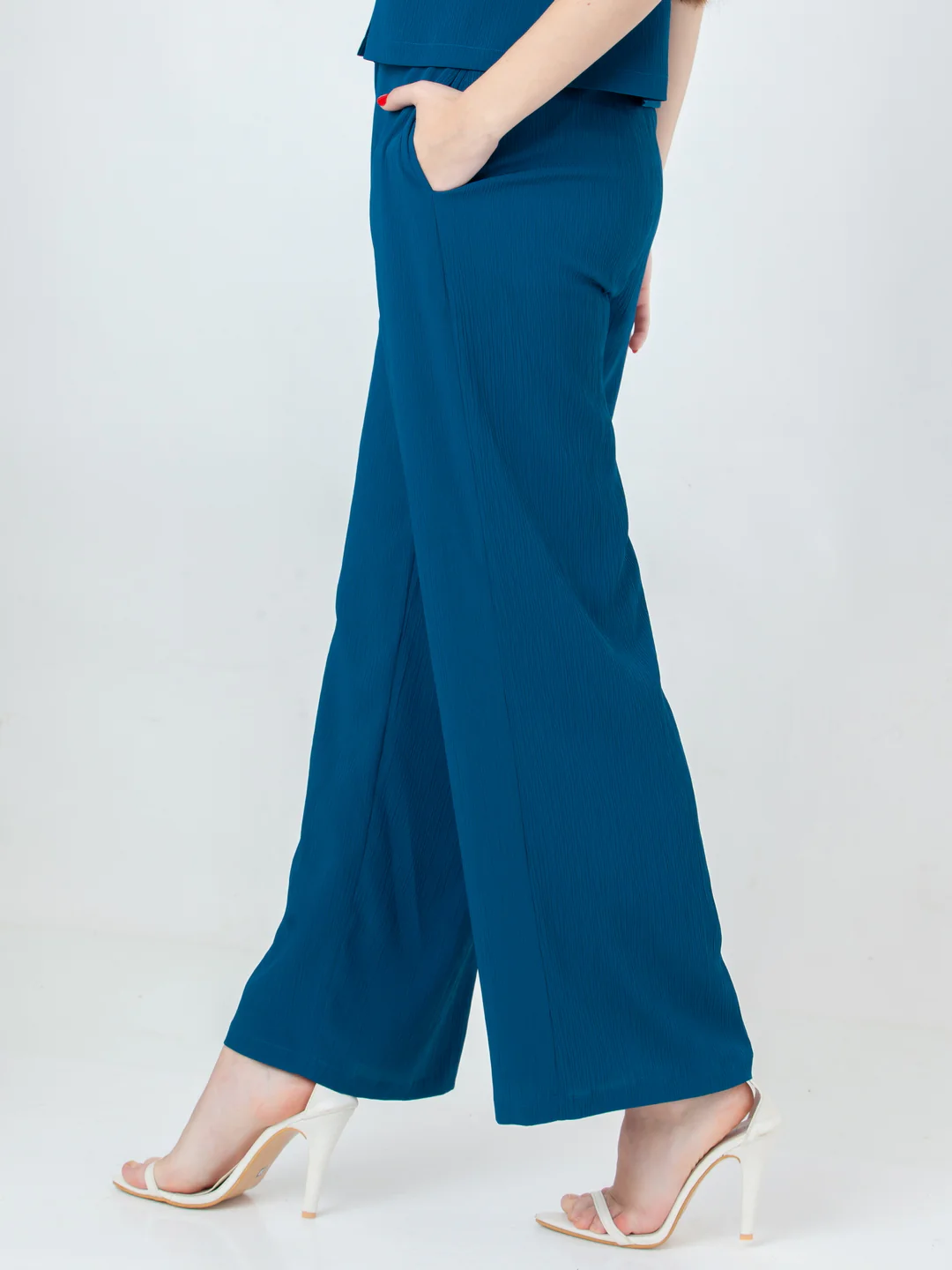 Teal Solid Regular Trouser - Image 3