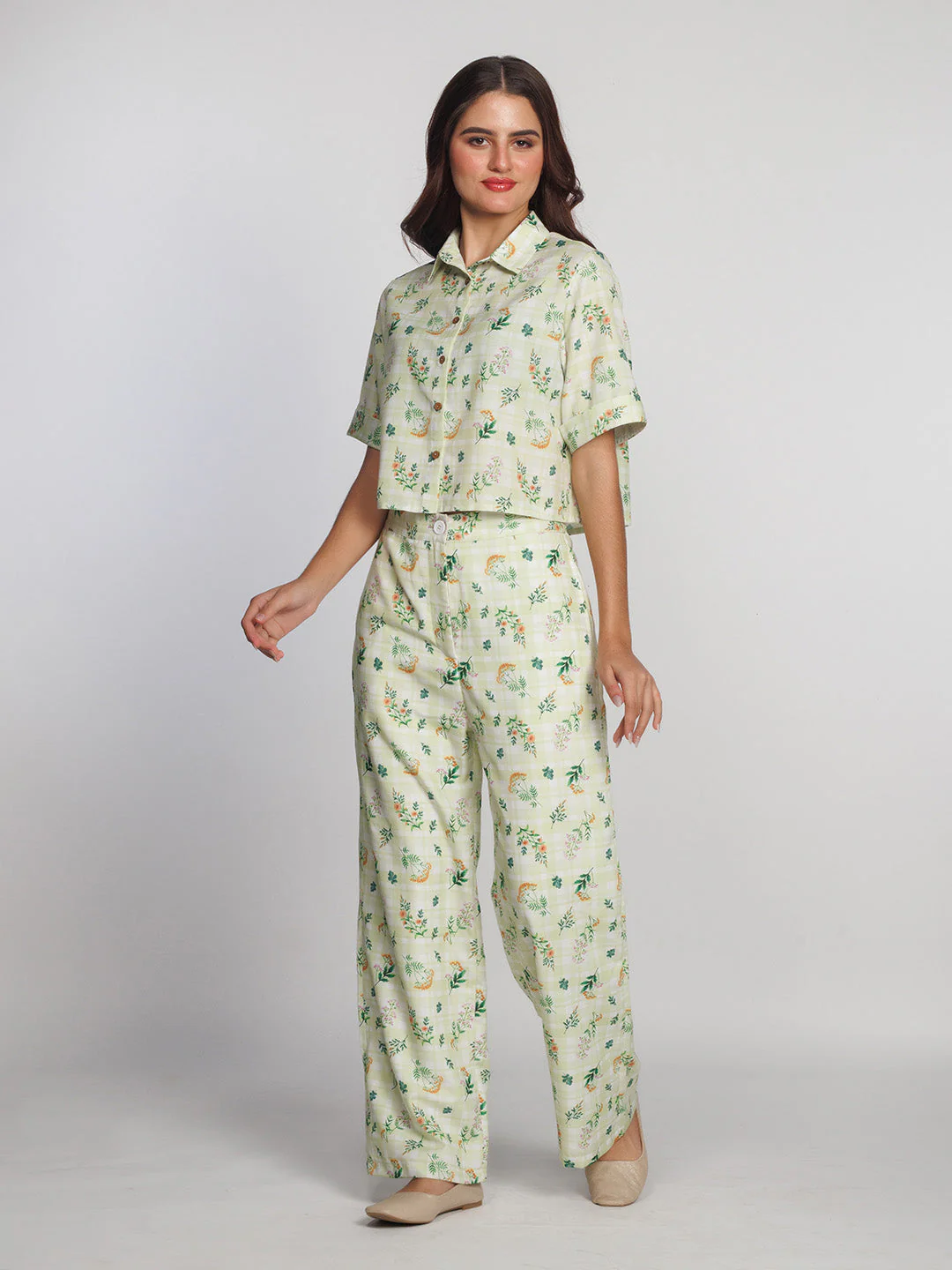 Green Floral Printed Co-Ord Set - Image 5