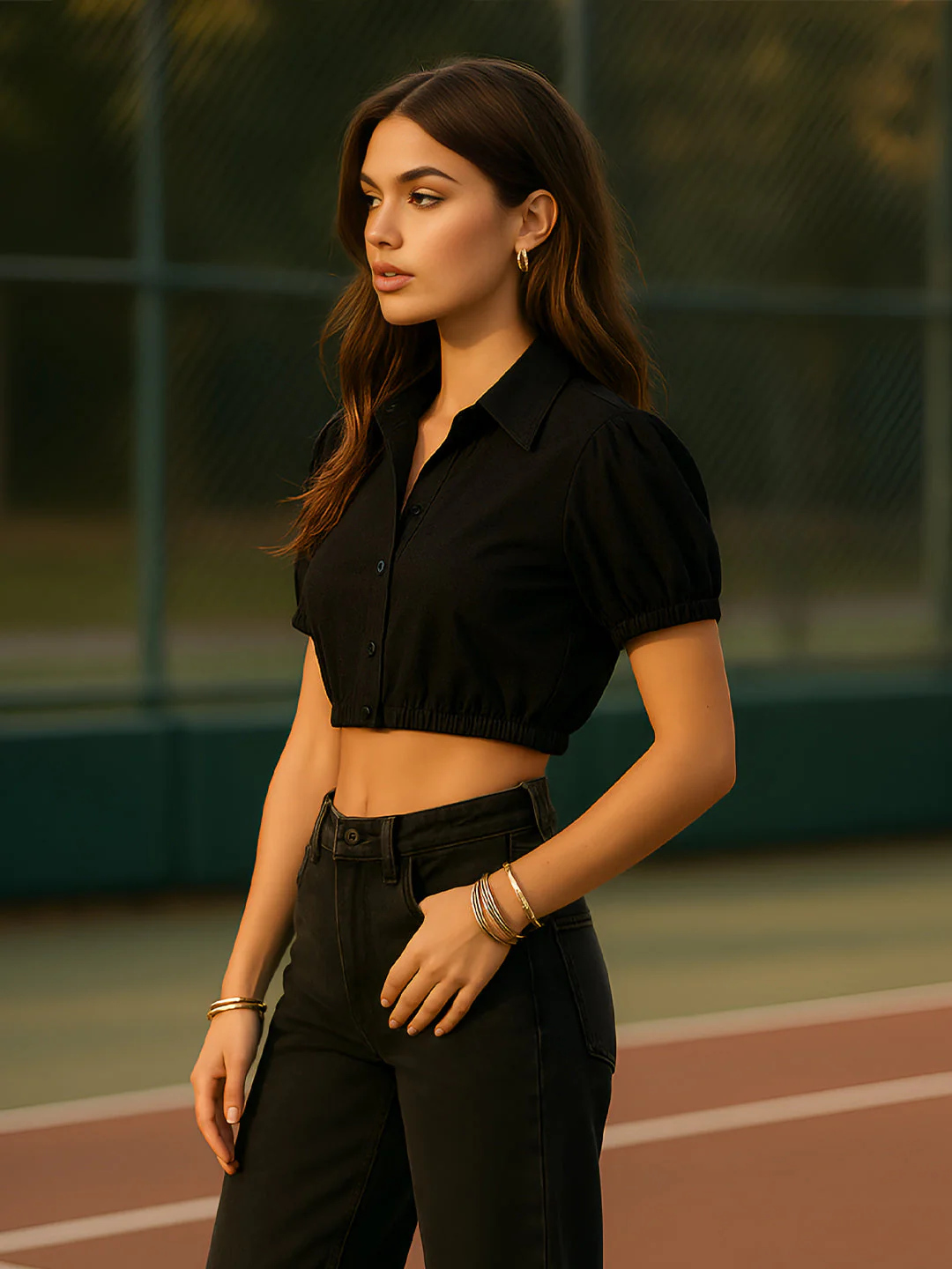 Black Solid Short Sleeves Top - Image 2