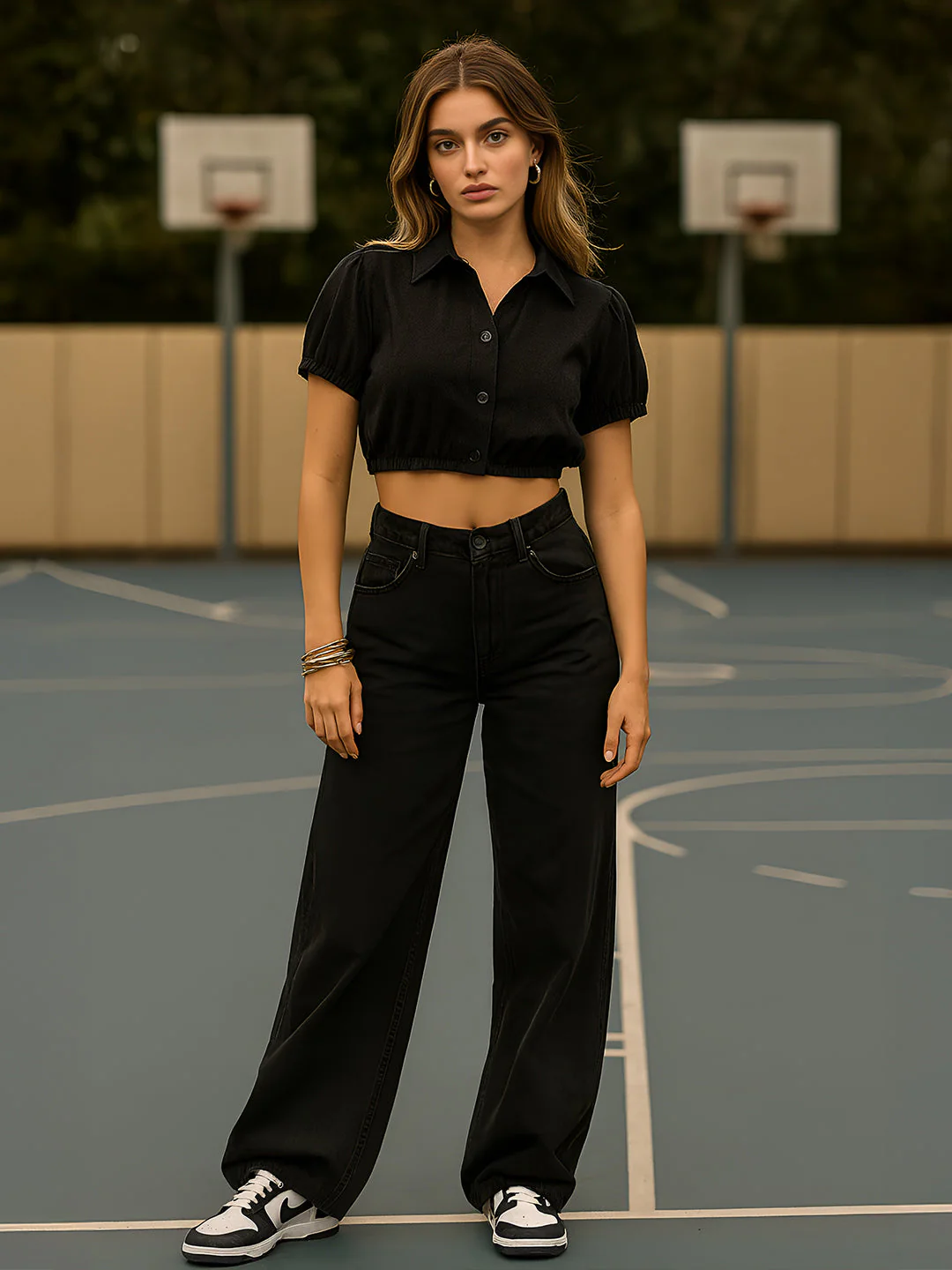 Black Solid Short Sleeves Top - Image 3