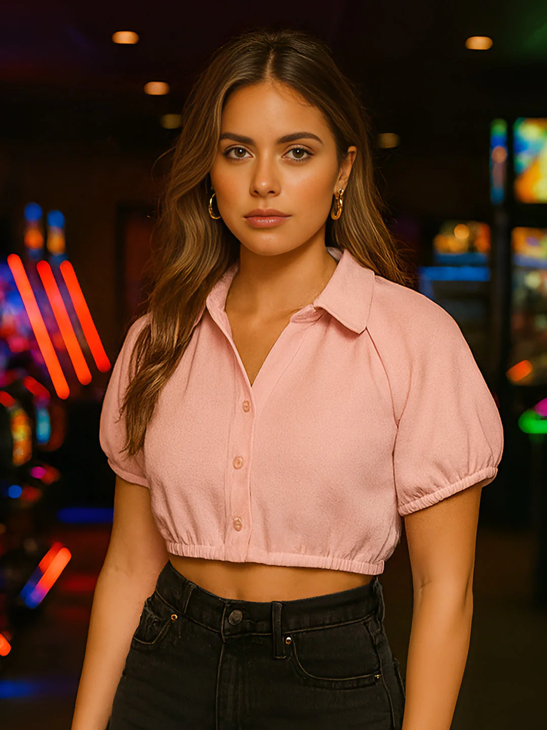 Pink Solid Short Sleeves Top