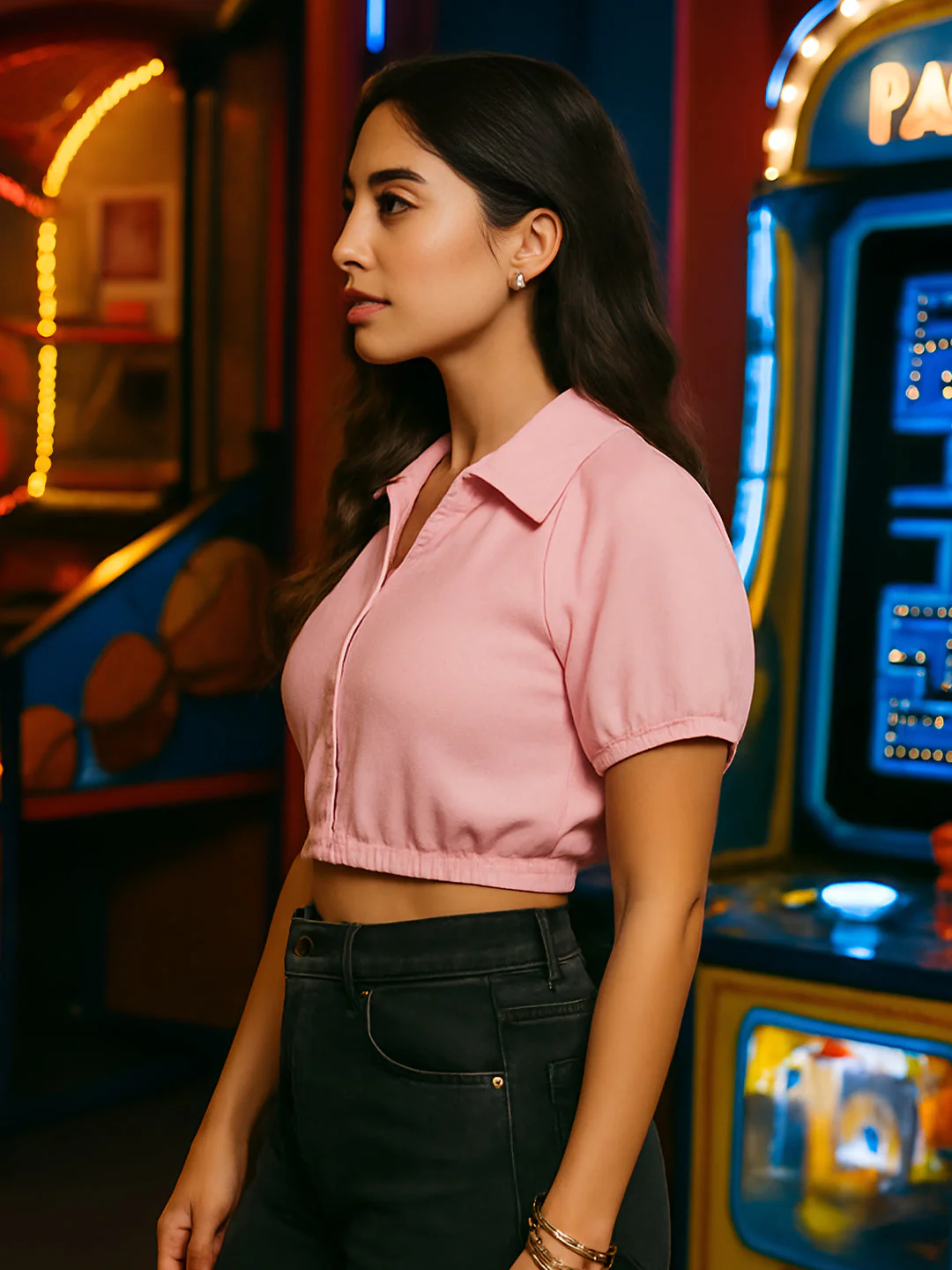 Pink Solid Short Sleeves Top - Image 2