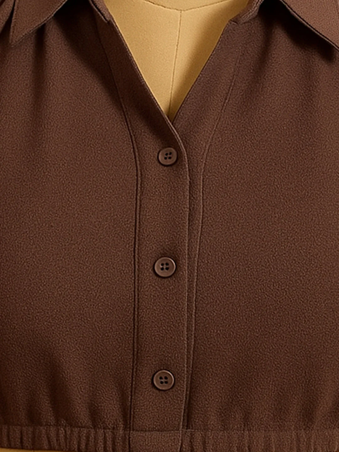 Brown Solid Short Sleeves Top - Image 5