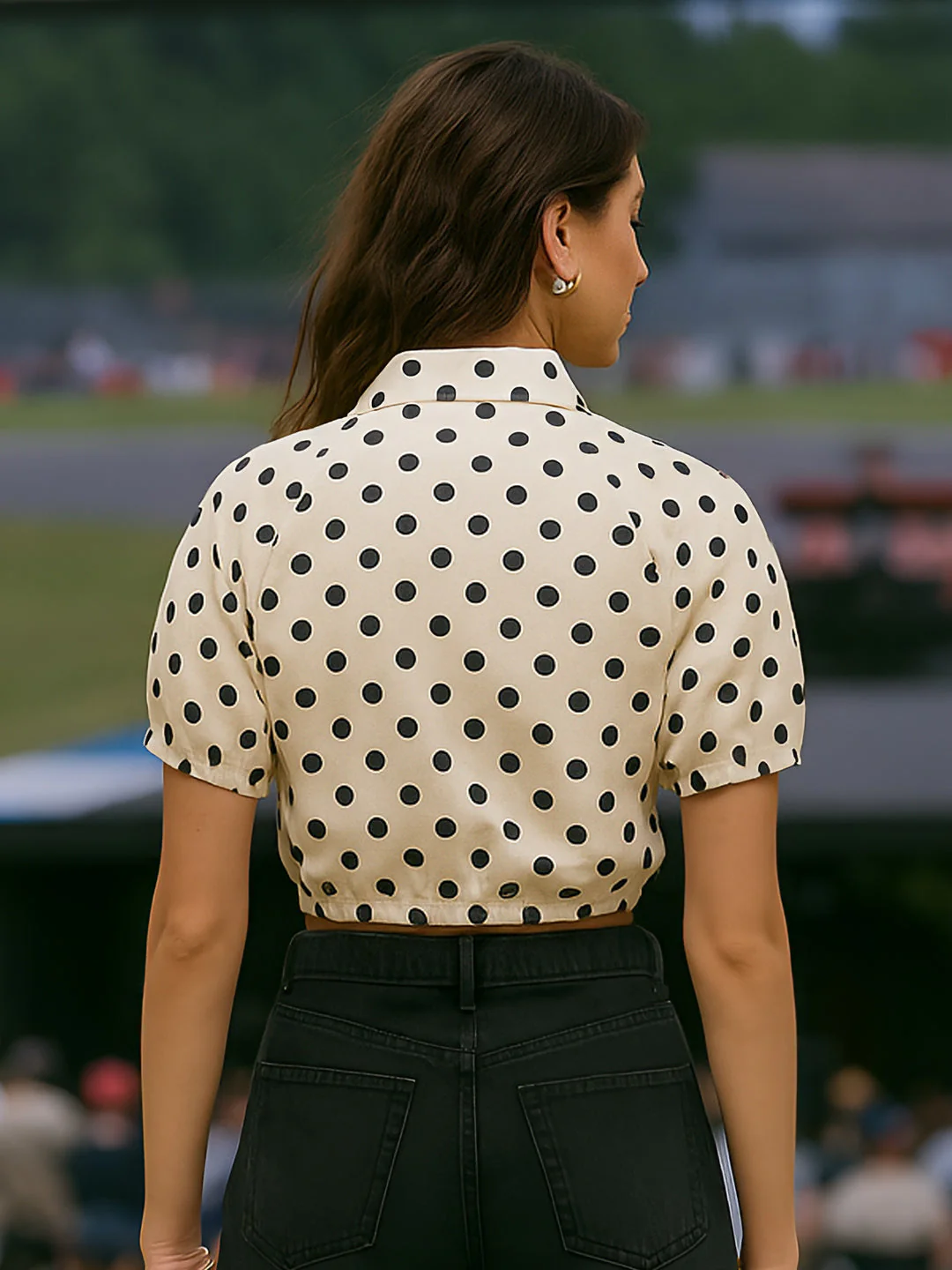 White Polka Dot Short Sleeves Top - Image 4