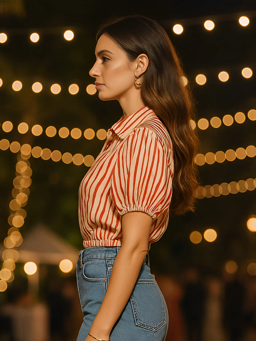 Cream Stripes Short Sleeves Top - Image 3