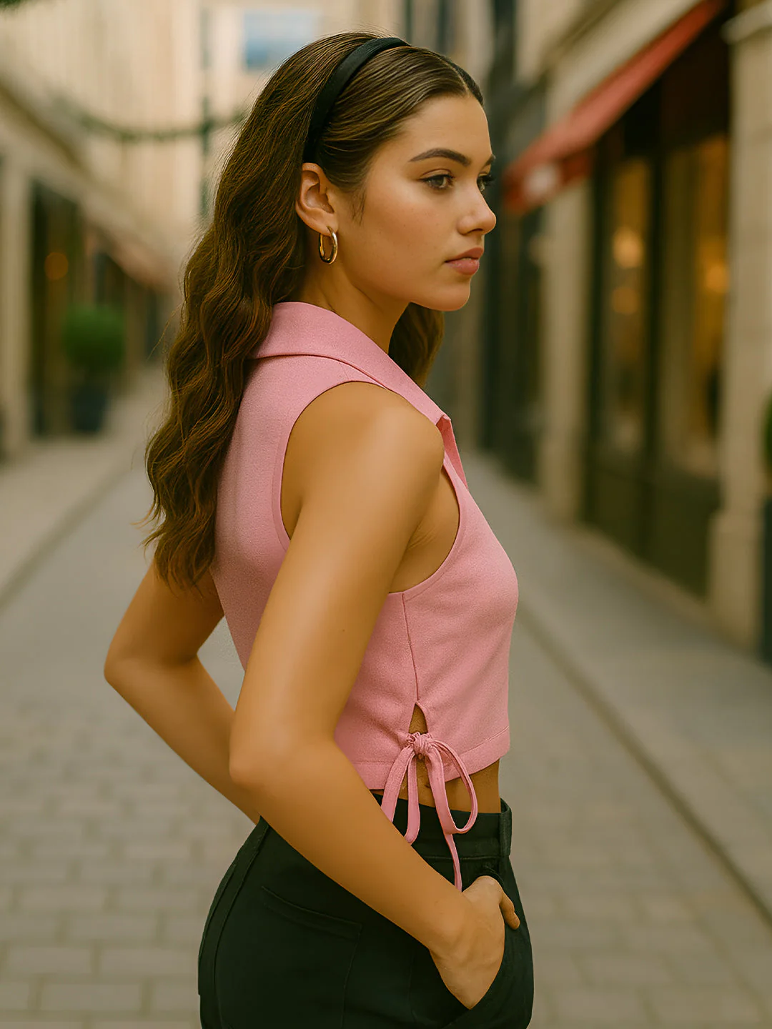 Pink Solid Sleeveless Top - Image 2