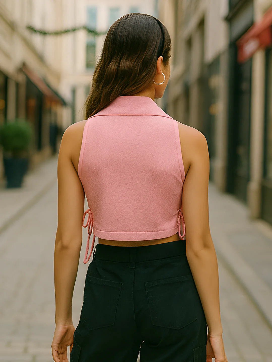 Pink Solid Sleeveless Top - Image 4