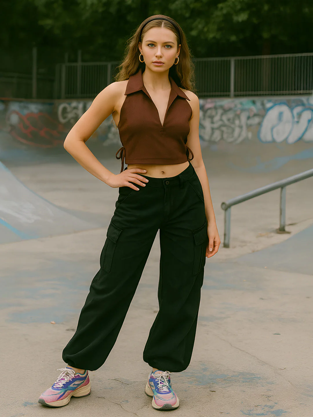 Brown Solid Sleeveless Top - Image 3