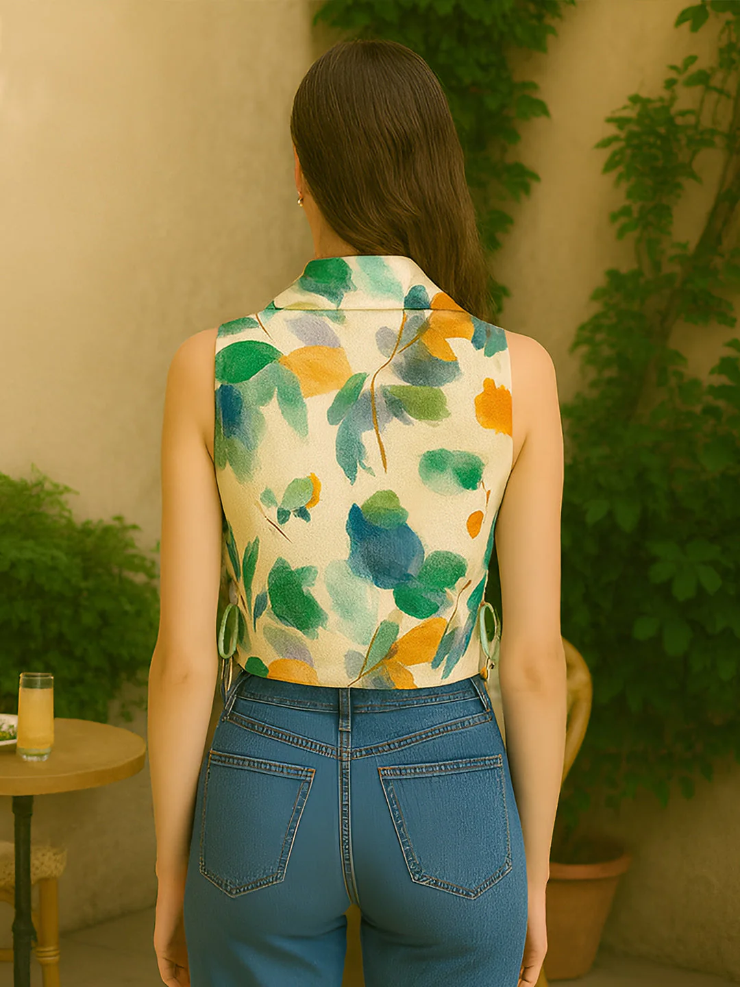 Cream Floral Sleeveless Top - Image 4