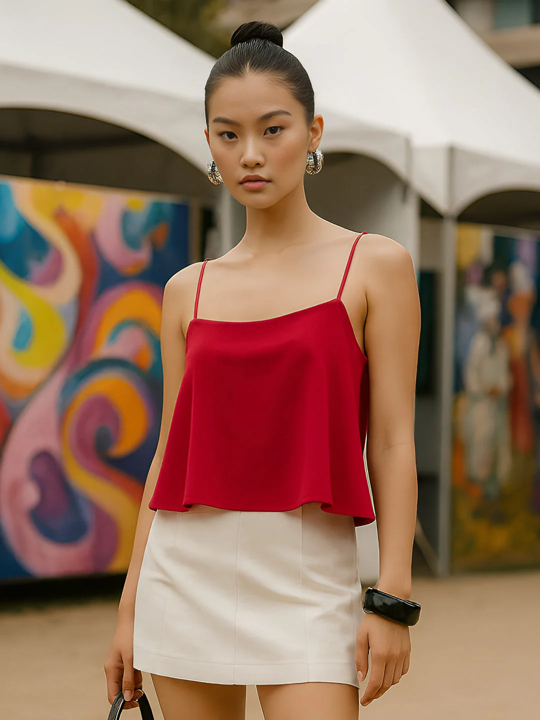 Maroon Solid Sleeveless Top