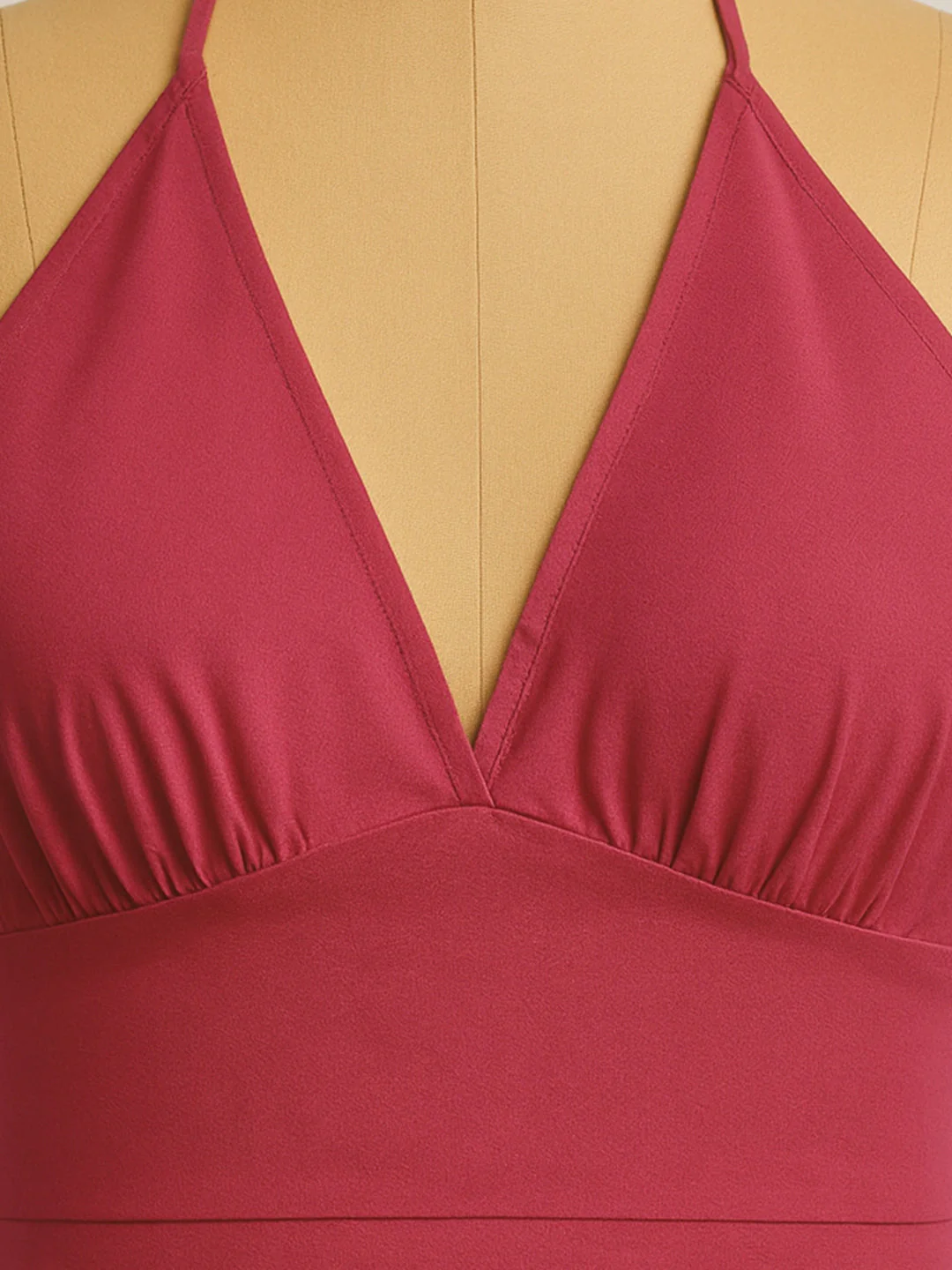 Maroon Solid Sleeveless Top - Image 5