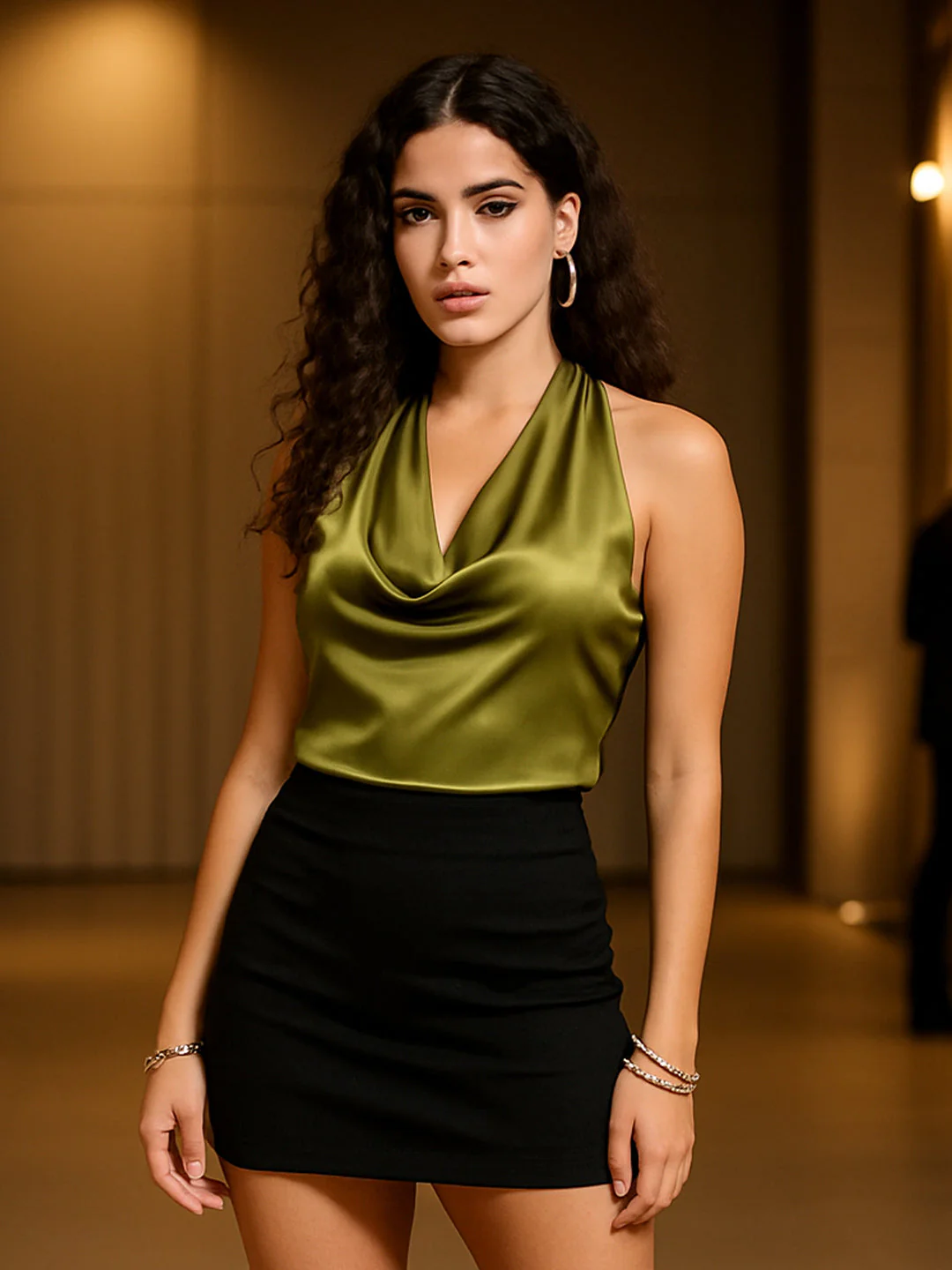 Green Solid Sleeveless Top