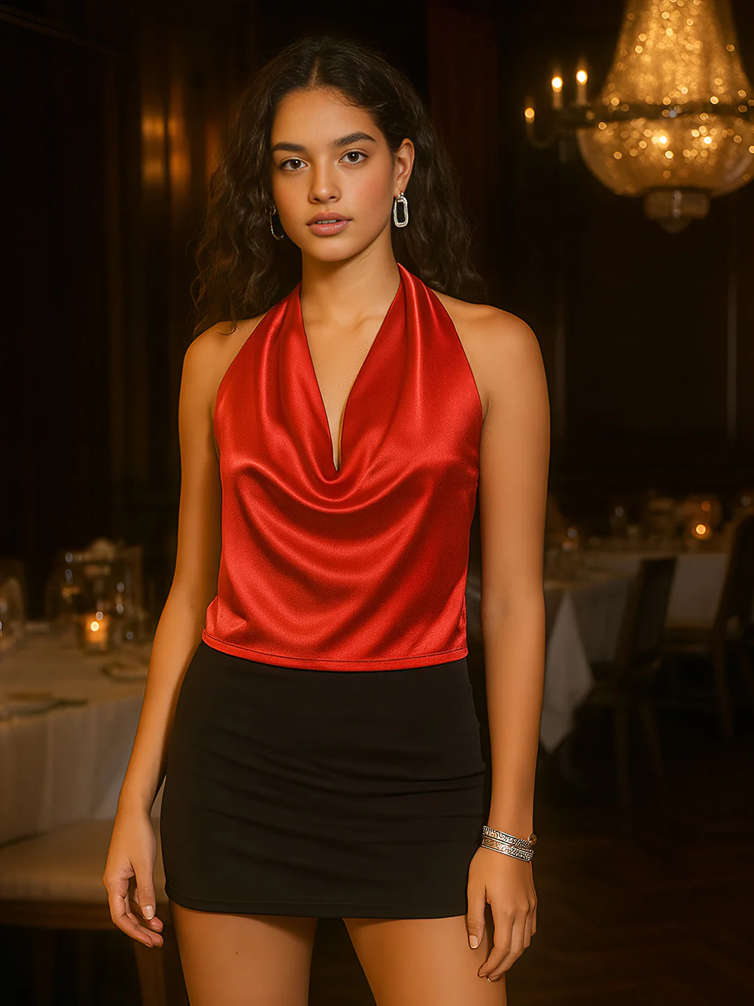 Red Solid Sleeveless Top